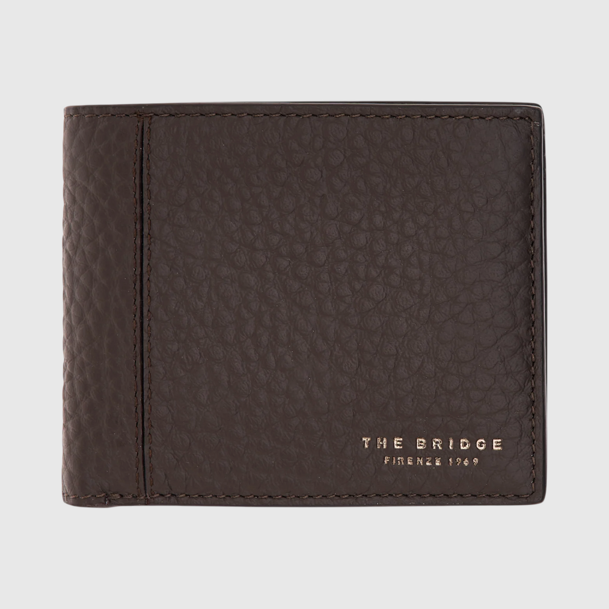 Portafoglio bifold LIBUTTI in pelle marrone martellata con logo dorato impresso