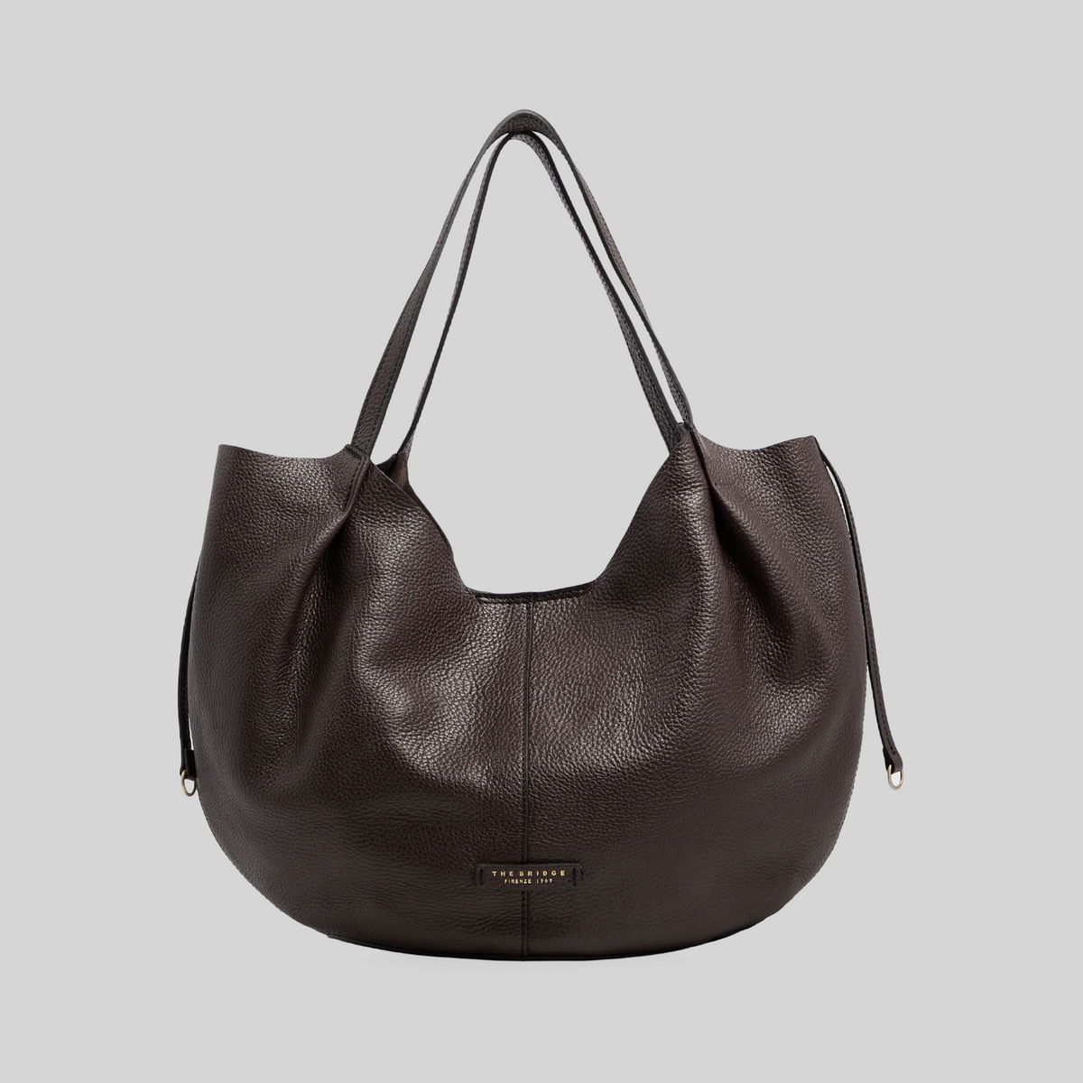 Borsa shopping LIBUTTI in pelle martellata marrone scuro con manici lunghi e design morbido a sacco
