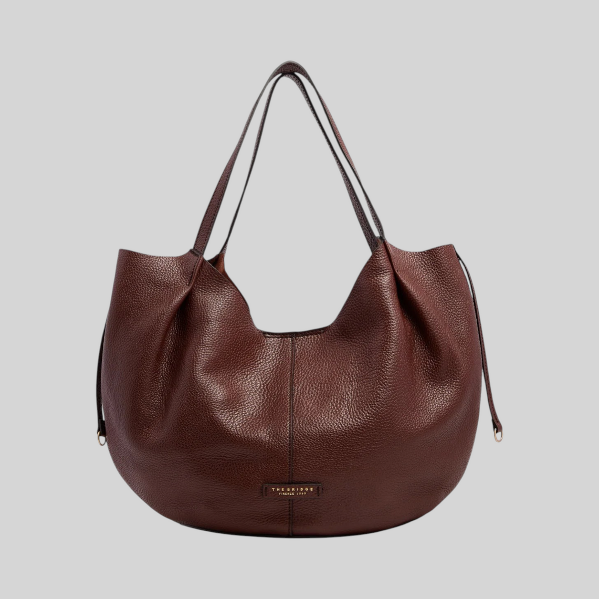 Borsa shopping LIBUTTI in pelle martellata color marrone scuro con manici lunghi e design a sacco morbido