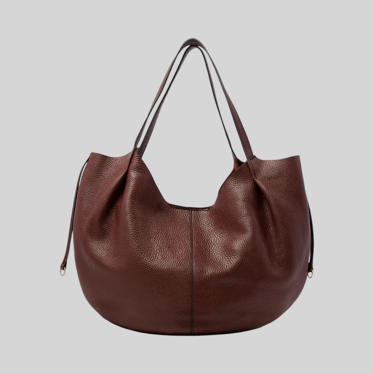 Borsa shopping LIBUTTI in pelle martellata color marrone scuro con manici sottili e design morbido a sacca