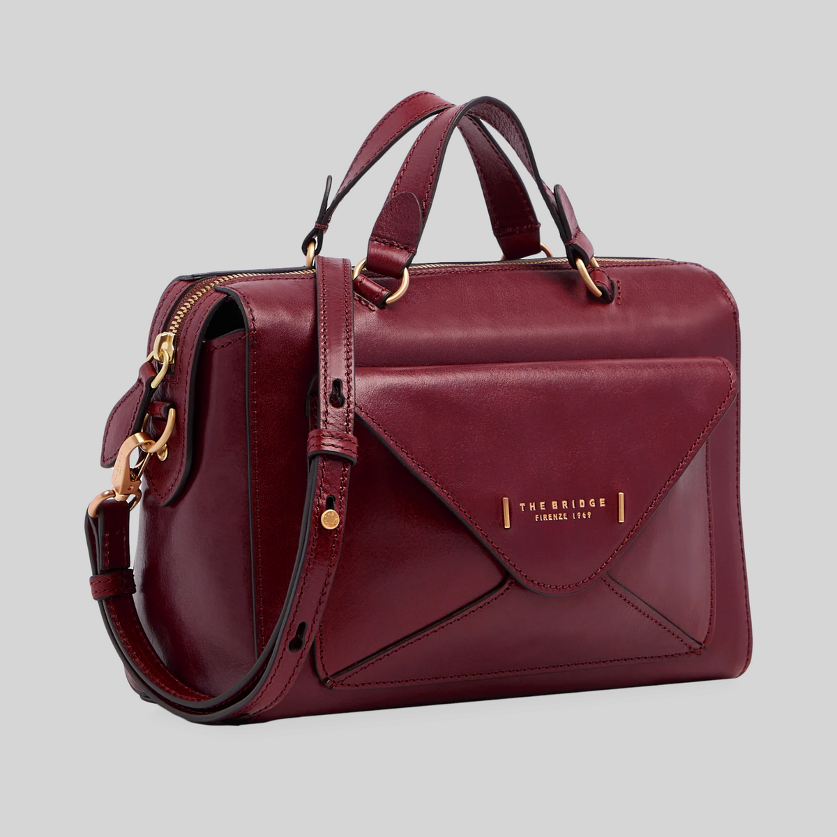 Borsa a mano LIBUTTI Boston in pelle bordeaux con tracolla removibile e tasca frontale a busta