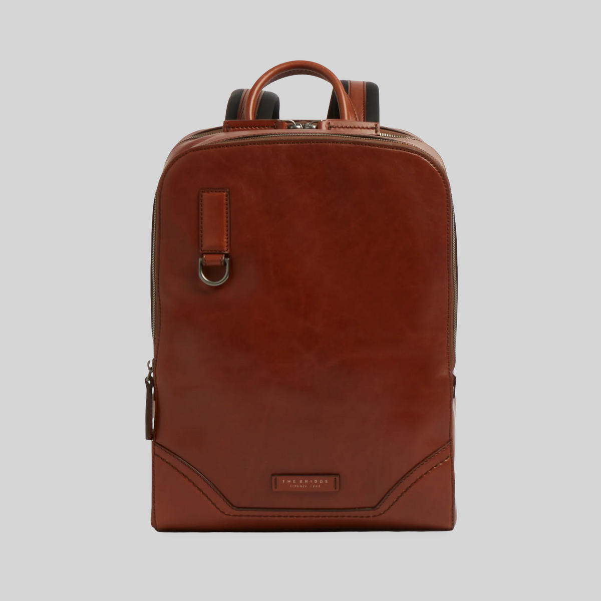 Zaino uomo LIBUTTI The Bridge in pelle marrone con doppia zip e design rigido per laptop