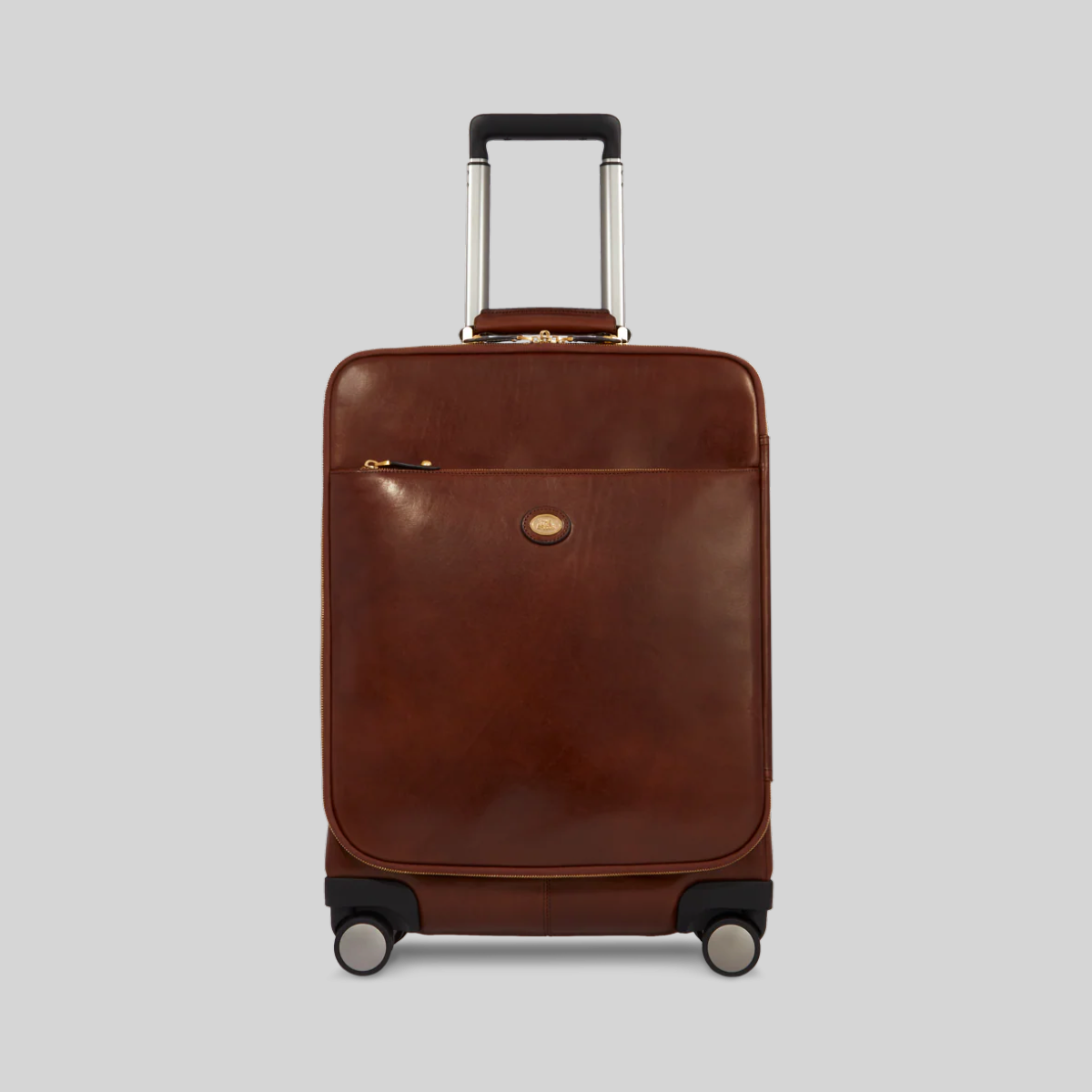 Trolley LIBUTTI The Bridge in pregiata pelle marrone con 4 ruote, design elegante e artigianale per viaggi di lusso.