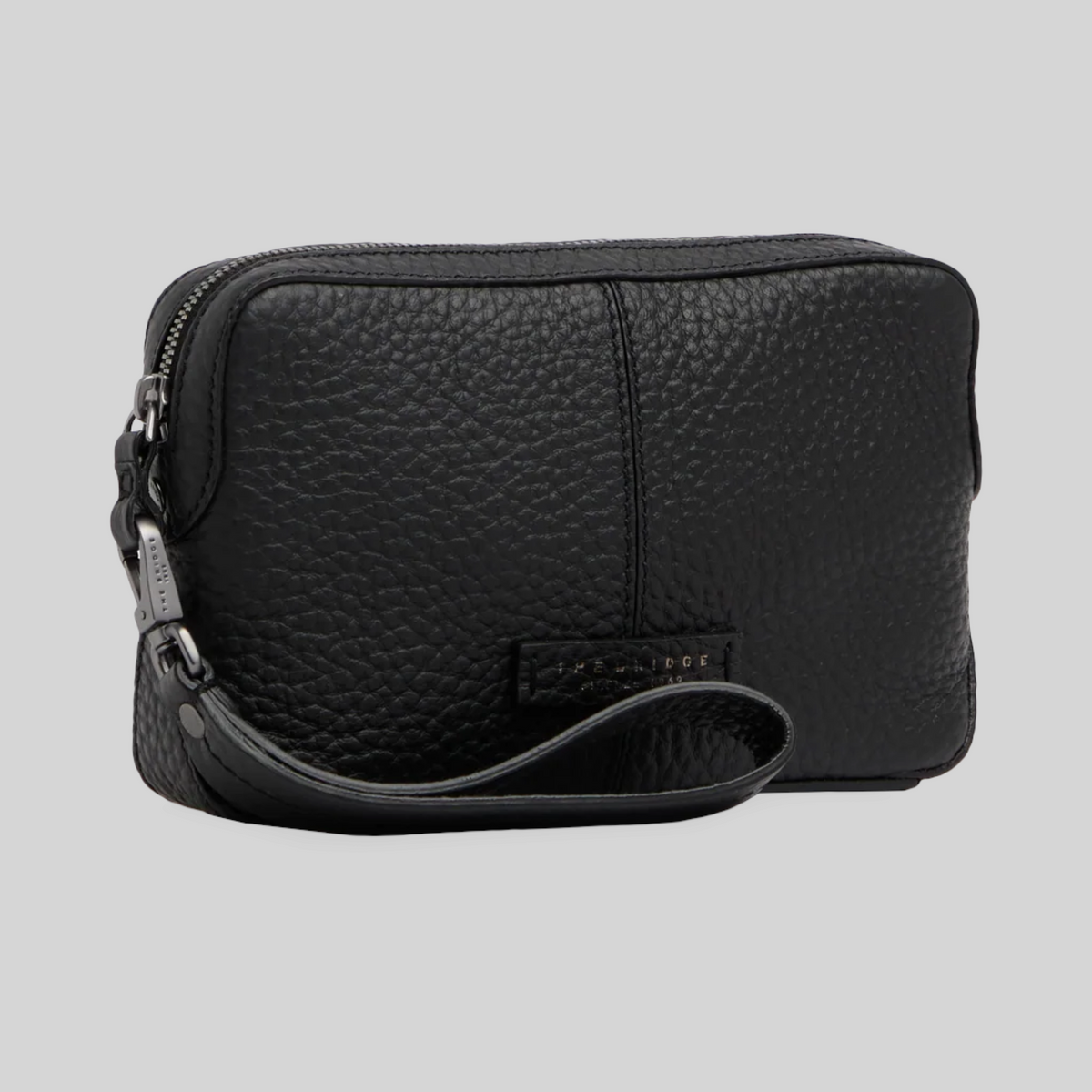 Pochette da polso LIBUTTI The Bridge in pelle nera martellata con chiusura a zip e cinturino da polso elegante