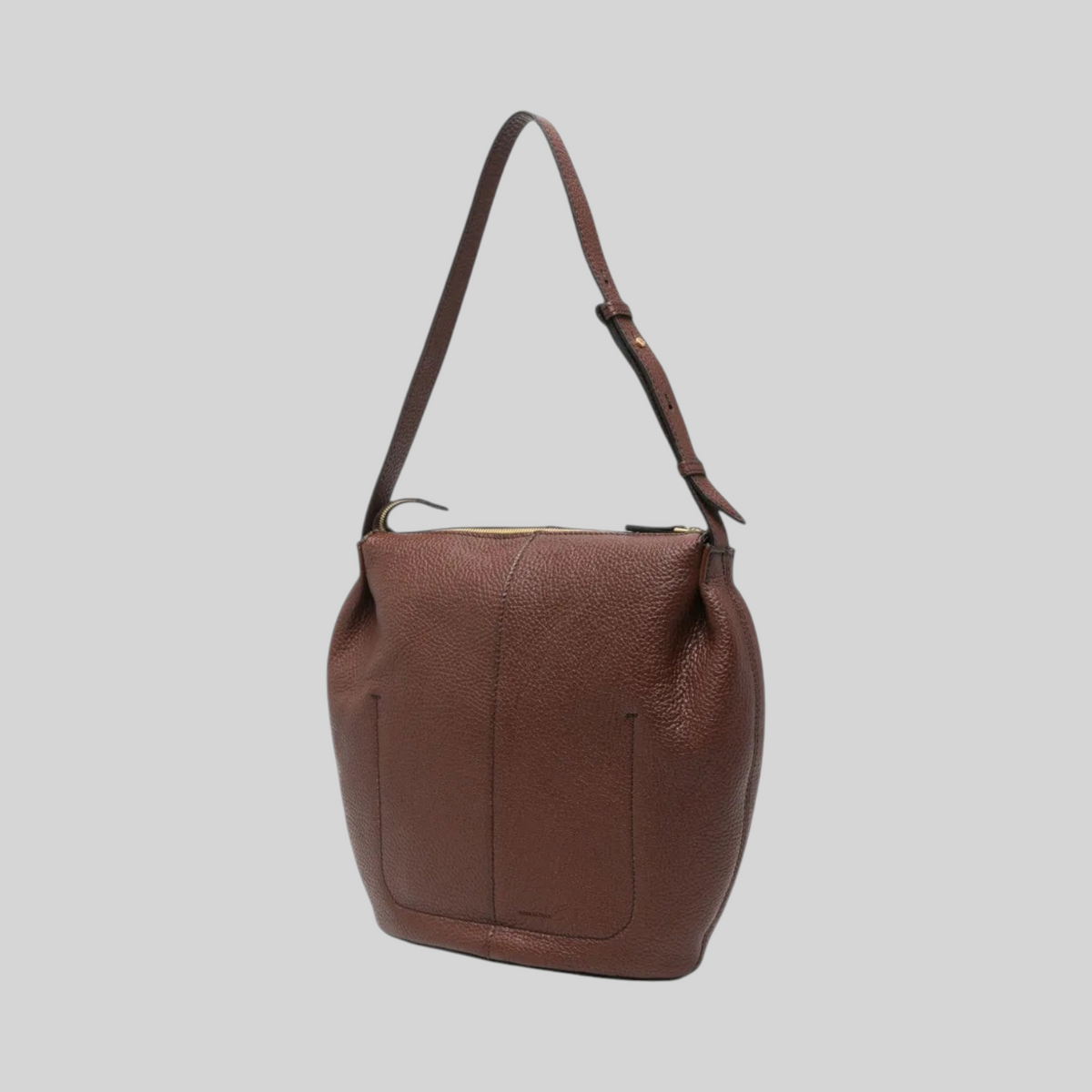 Borsa a spalla LIBUTTI modello HOBO in pelle martellata color marrone con tracolla regolabile e dettagli dorati