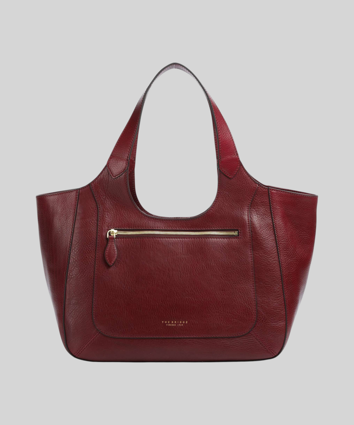 Borsa morbida LIBUTTI The Bridge linea Luce in pelle granulata color bordeaux con dettagli dorati