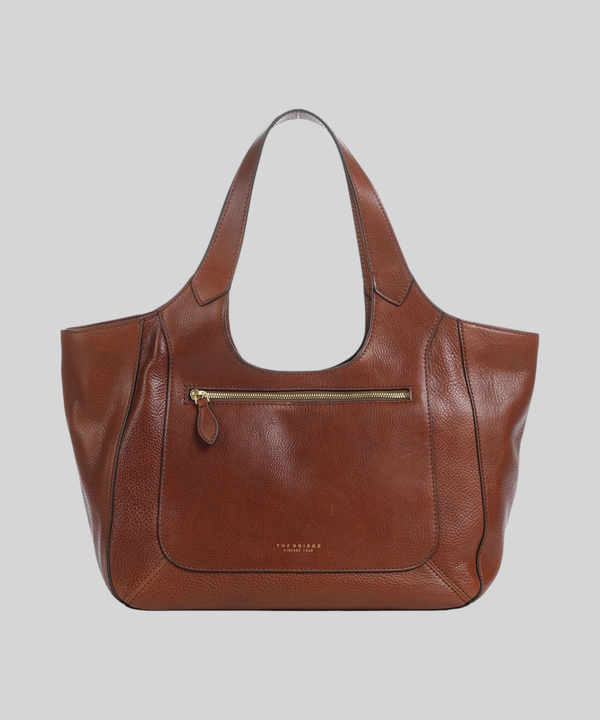 Borsa morbida LIBUTTI The Bridge linea Luce in pelle marrone granulata con tasca frontale e dettagli dorati