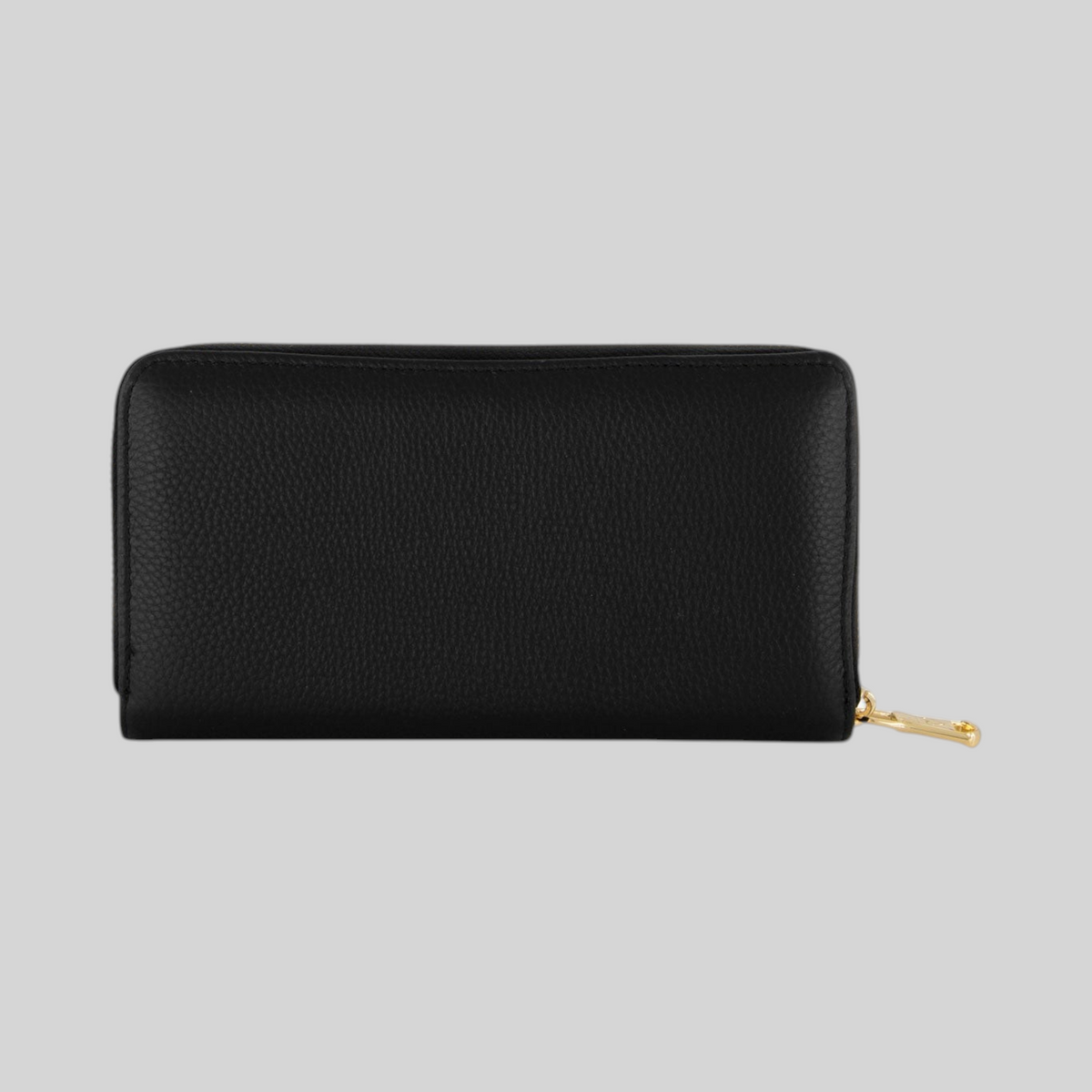 Portafoglio LIBUTTI Braccialini Basic in pelle nera con chiusura a zip dorata e design minimalista