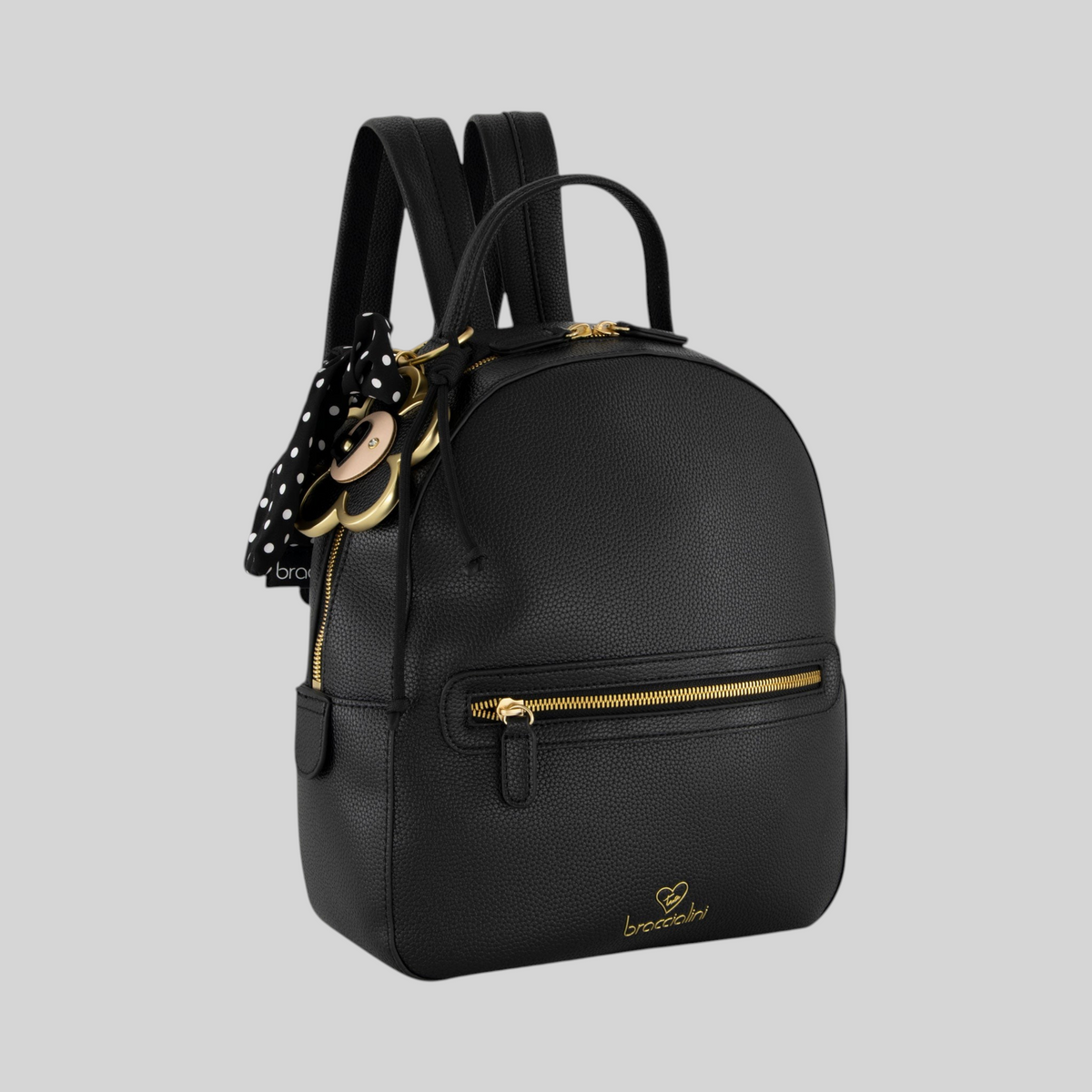 Zaino LIBUTTI Beth nero in ecopelle con cerniere dorate, manico superiore e foulard a pois decorativo