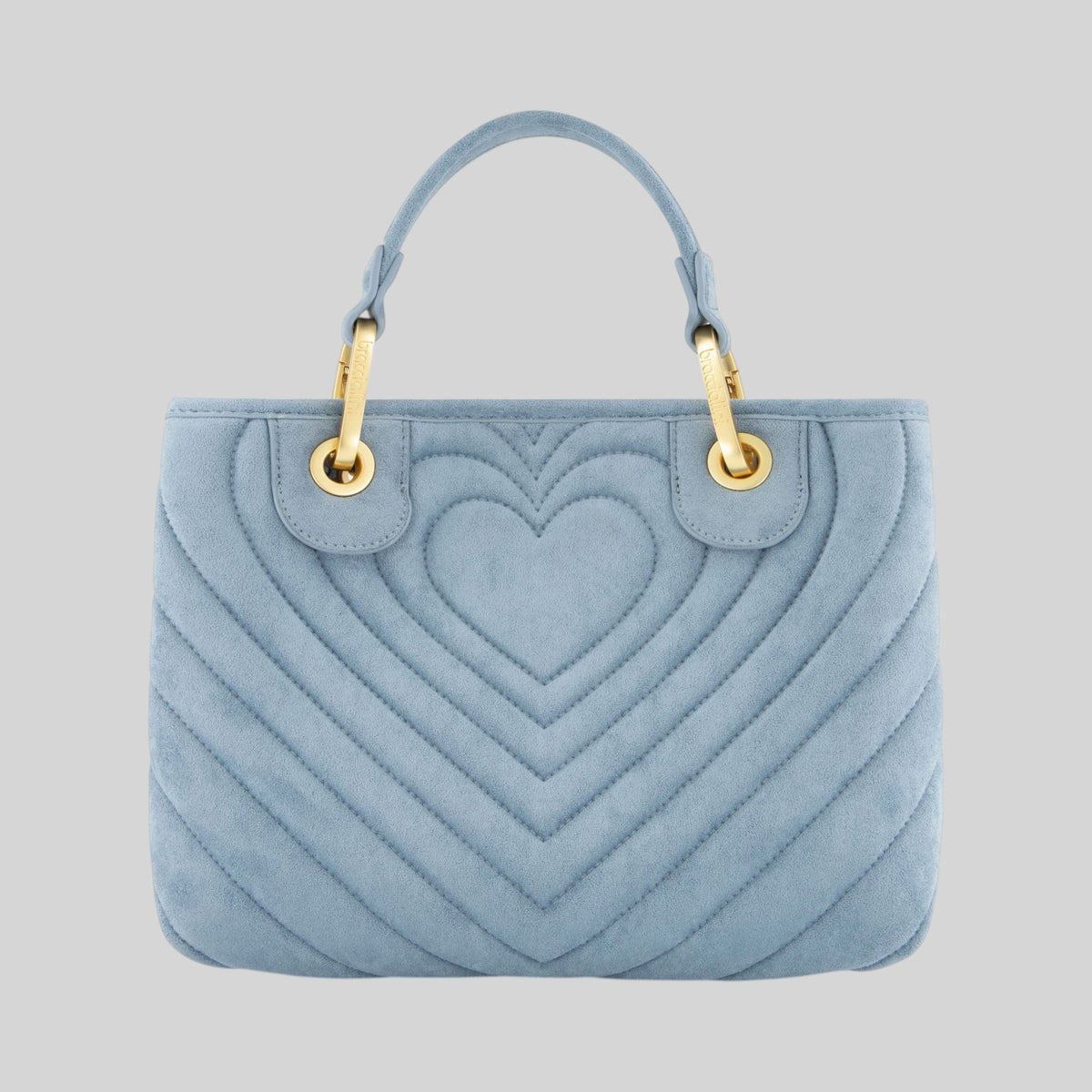 Borsa a mano LIBUTTI in suede azzurro con trapuntatura a cuori concentrici e dettagli in metallo dorato