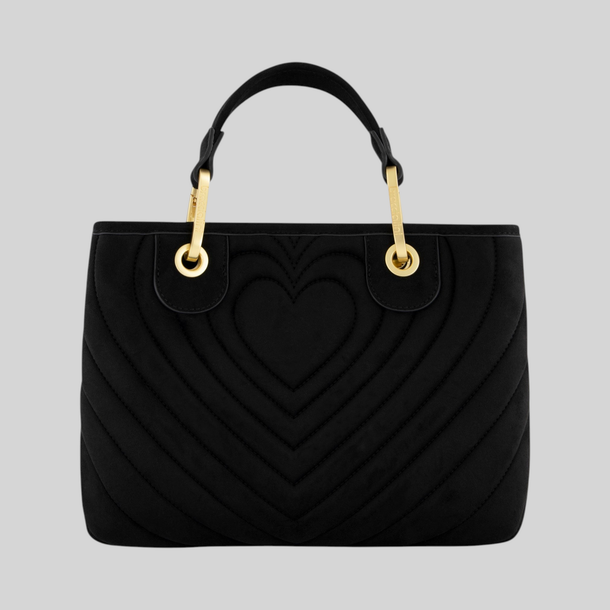 Borsa a mano LIBUTTI nera effetto suede con trapuntatura a cuori concentrici e dettagli in metallo dorato