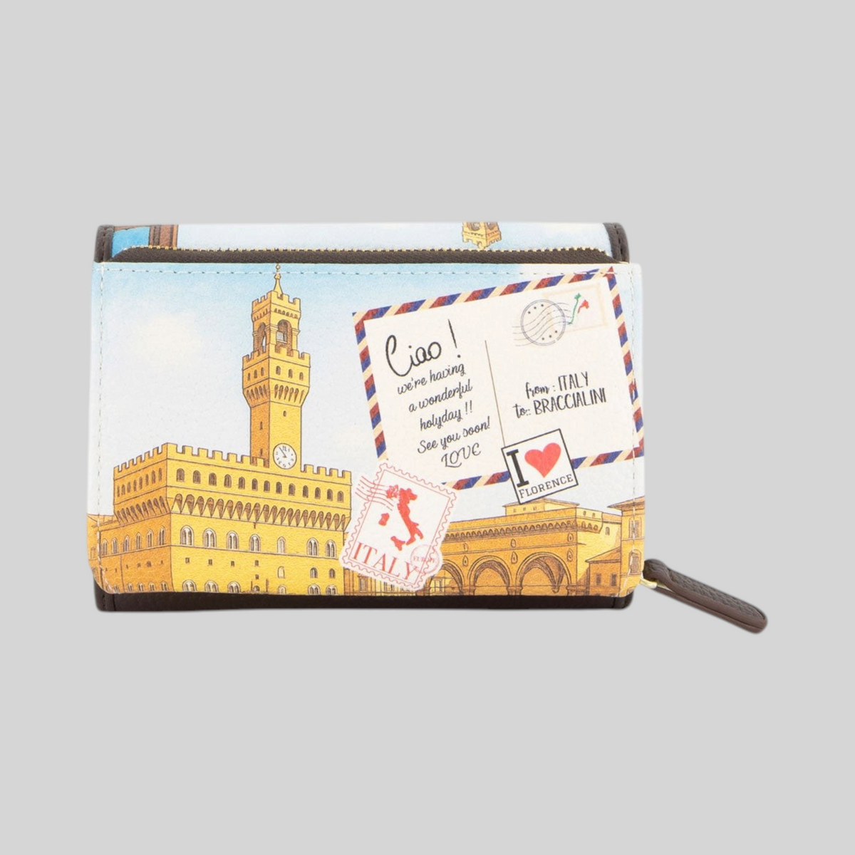 Portafoglio LIBUTTI Cartoline Firenze con illustrazione di Palazzo Vecchio e dettagli in stile cartolina postale