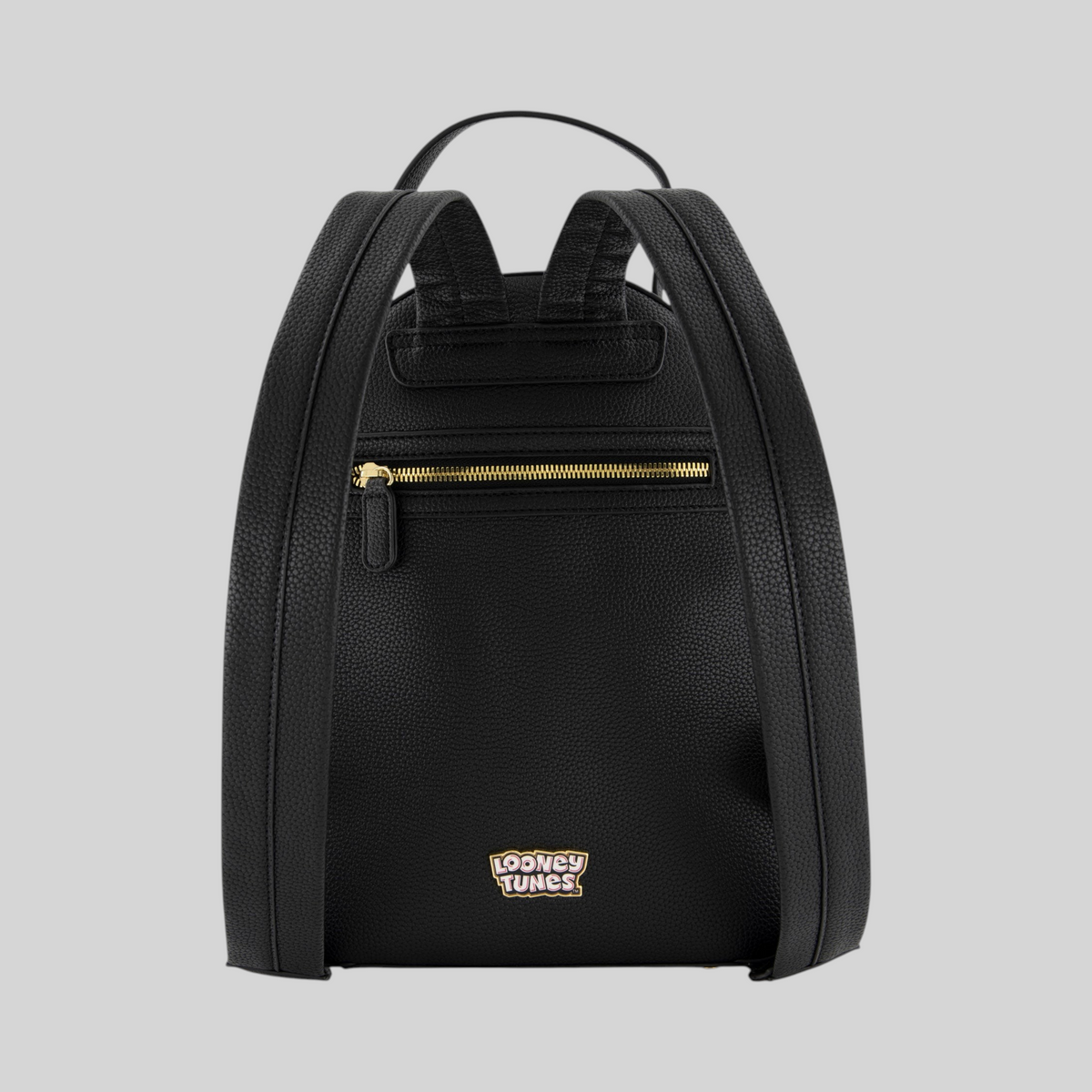 Zaino LIBUTTI nero in ecopelle con logo Looney Tunes e tasca posteriore con zip dorata
