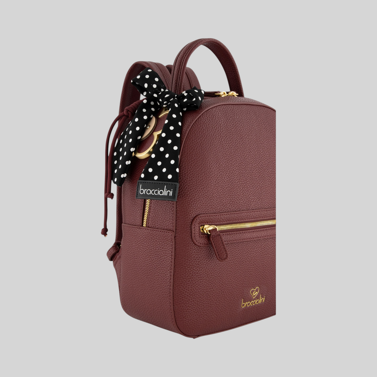 Zaino Beth LIBUTTI color bordeaux in ecopelle con foulard a pois e dettagli dorati