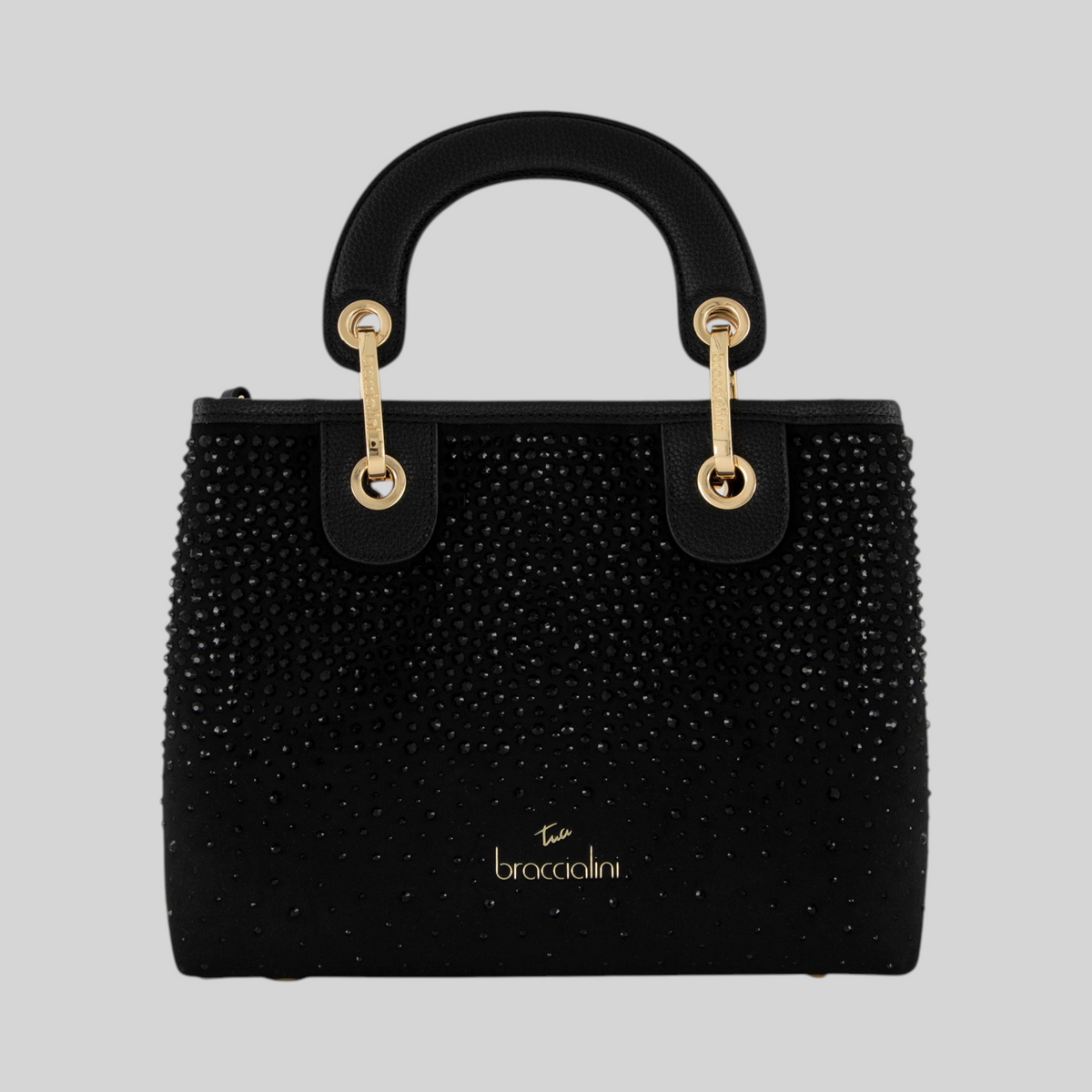 Borsa LIBUTTI Braccialini Beth nera in materiale sintetico con decorazioni di strass e manici rigidi dorati