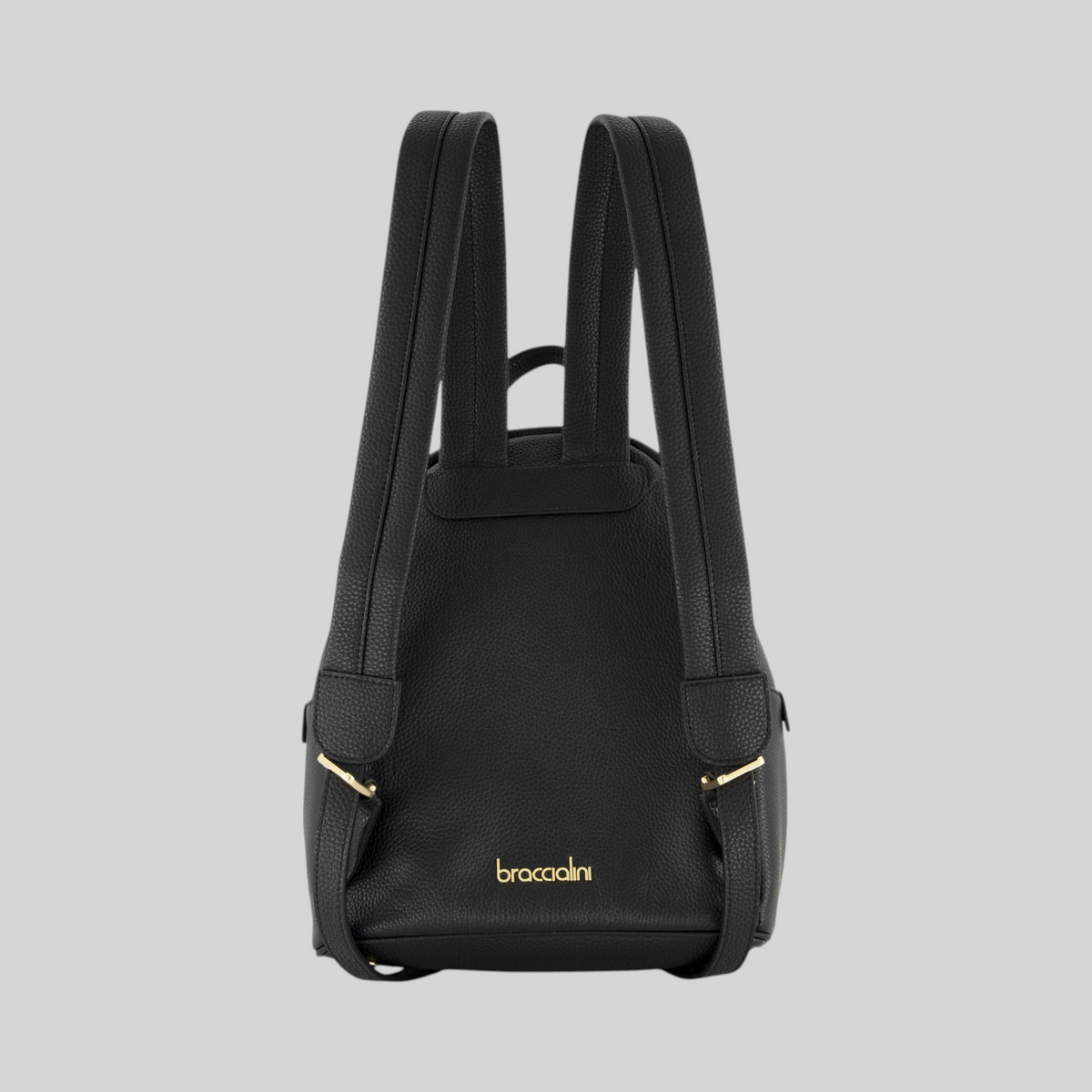 Zaino LIBUTTI linea Baroque in pelle nera martellata con spallacci regolabili e dettagli metallici dorati