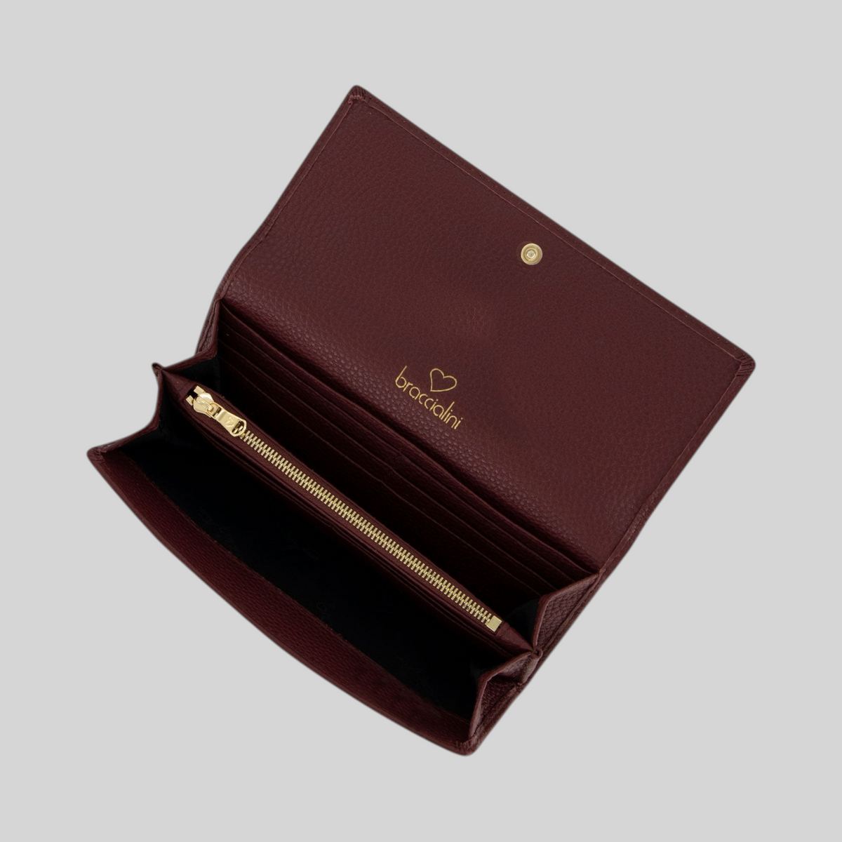Portafoglio LIBUTTI Braccialini Basic in pelle bordeaux con interno organizzato e chiusura a scatto