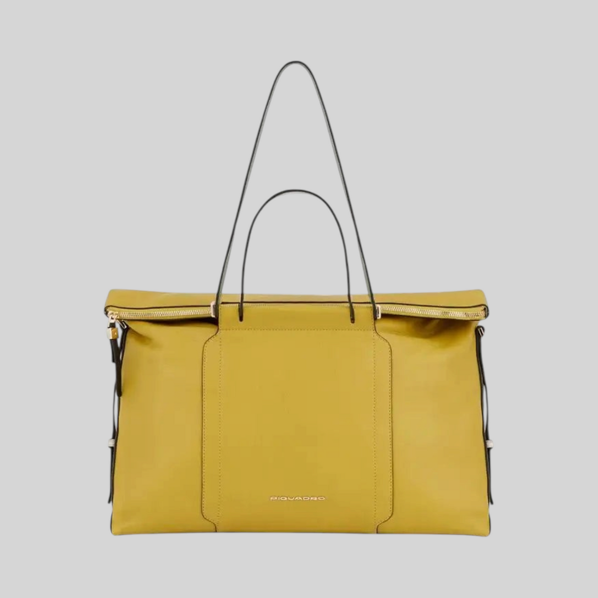 Cartella da lavoro LIBUTTI da donna in pelle color giallo senape con manici sottili e design minimale ed elegante