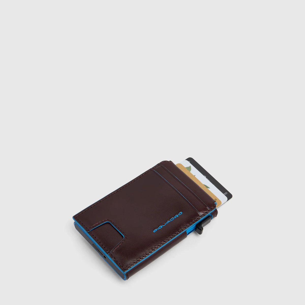 Porta carte di credito,pelle meccanismo in metallo