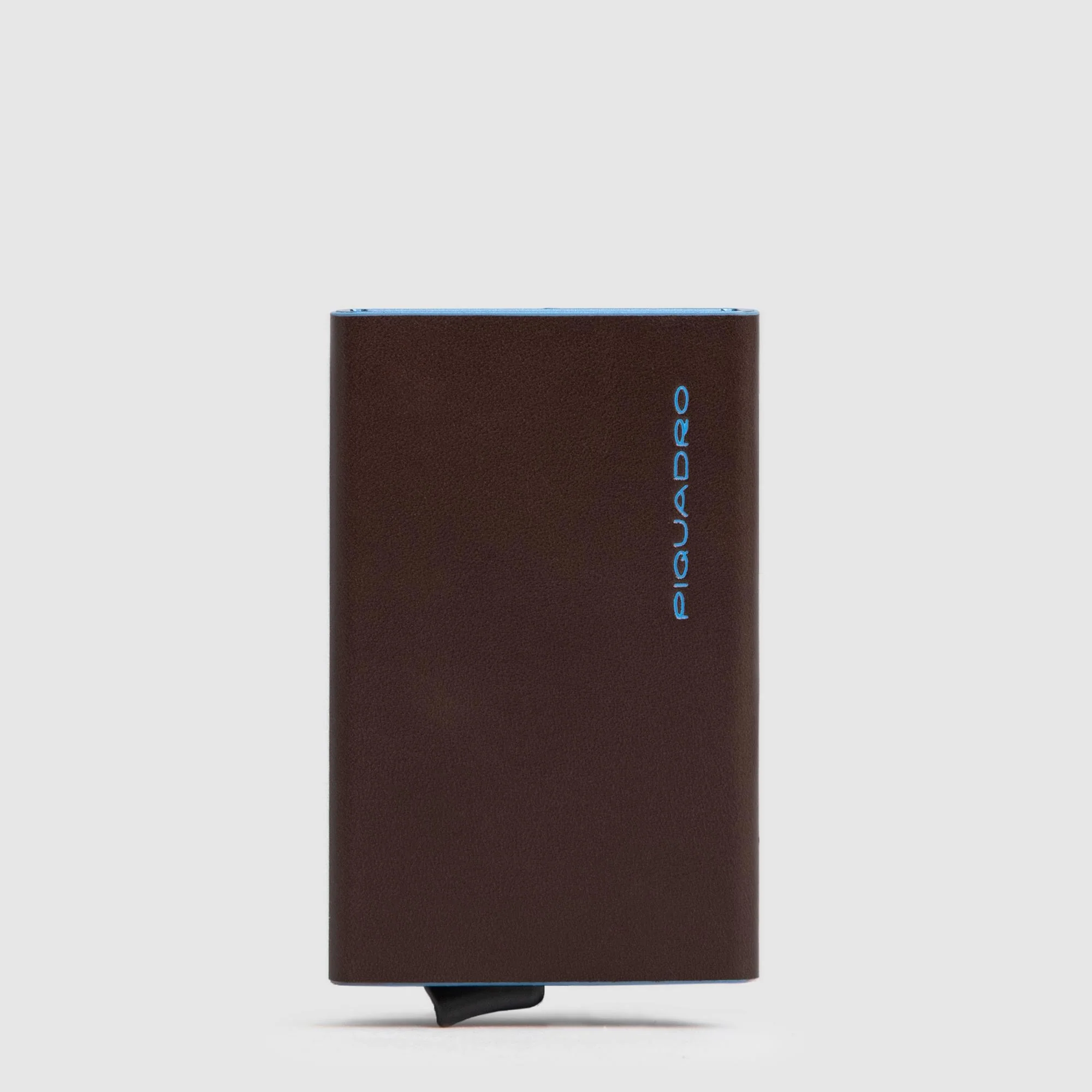 Porta carte di credito uomo Blue Square in metallo e pelle di vitello con protezione RFID