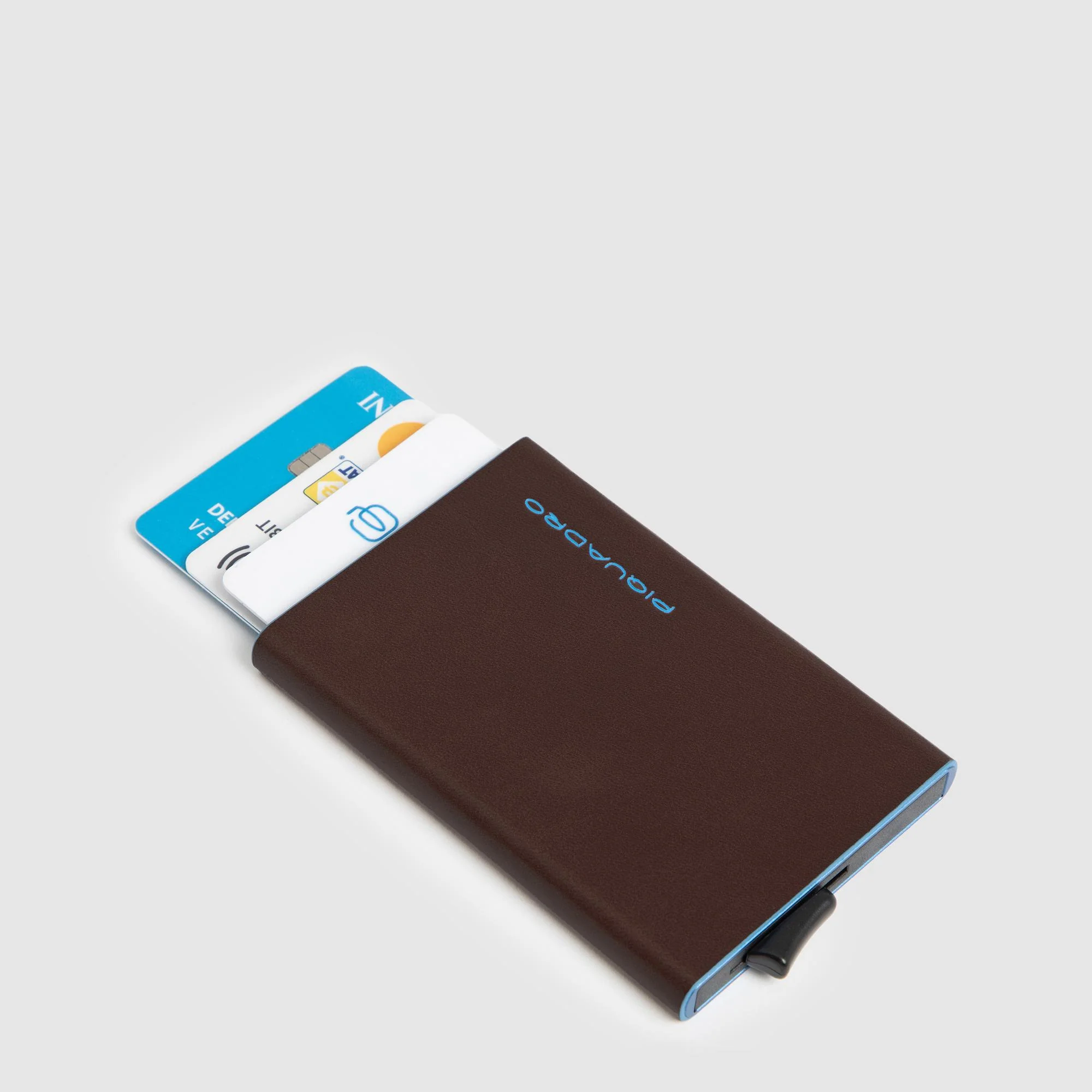 Porta carte di credito uomo Blue Square in metallo e pelle di vitello con protezione RFID