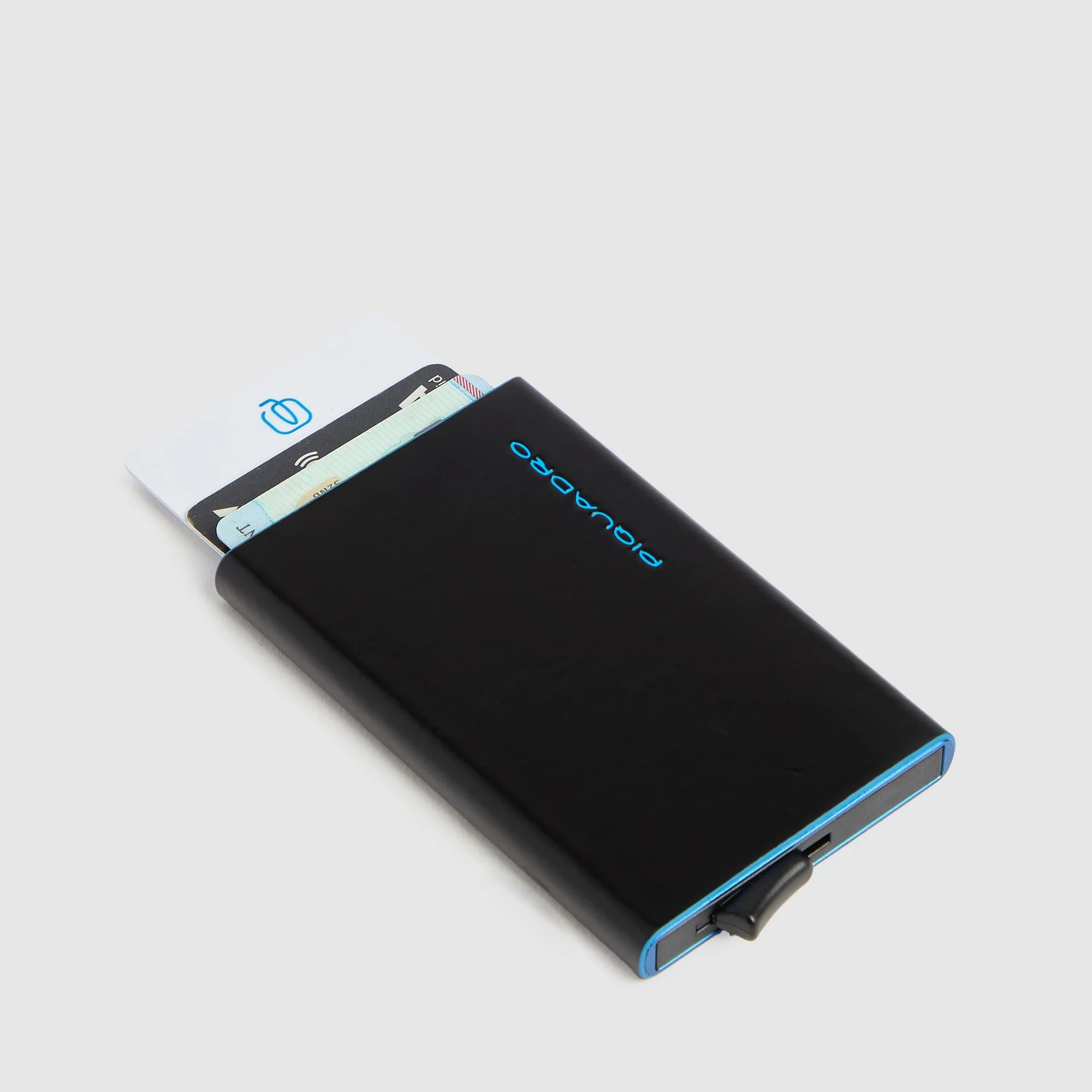 Porta carte di credito uomo Blue Square in metallo e pelle di vitello con protezione RFID