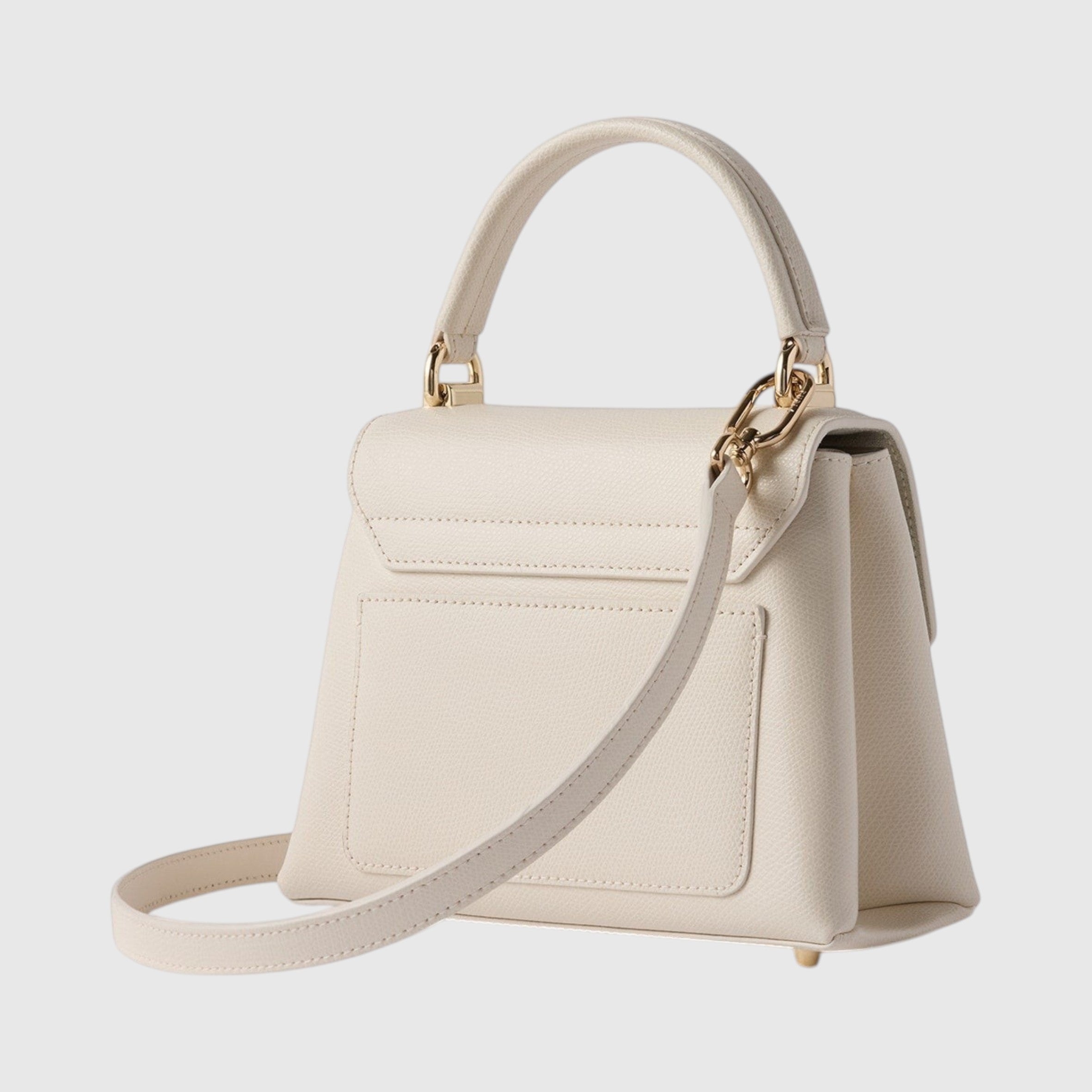 Borsa a mano mini Furla 1927 LIBUTTI in pelle color crema con tracolla rimovibile e dettagli metallici dorati