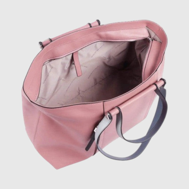 Borsa LIBUTTI in pelle rosa con manici, scomparto imbottito per laptop 15,6 pollici e chiusura a cerniera