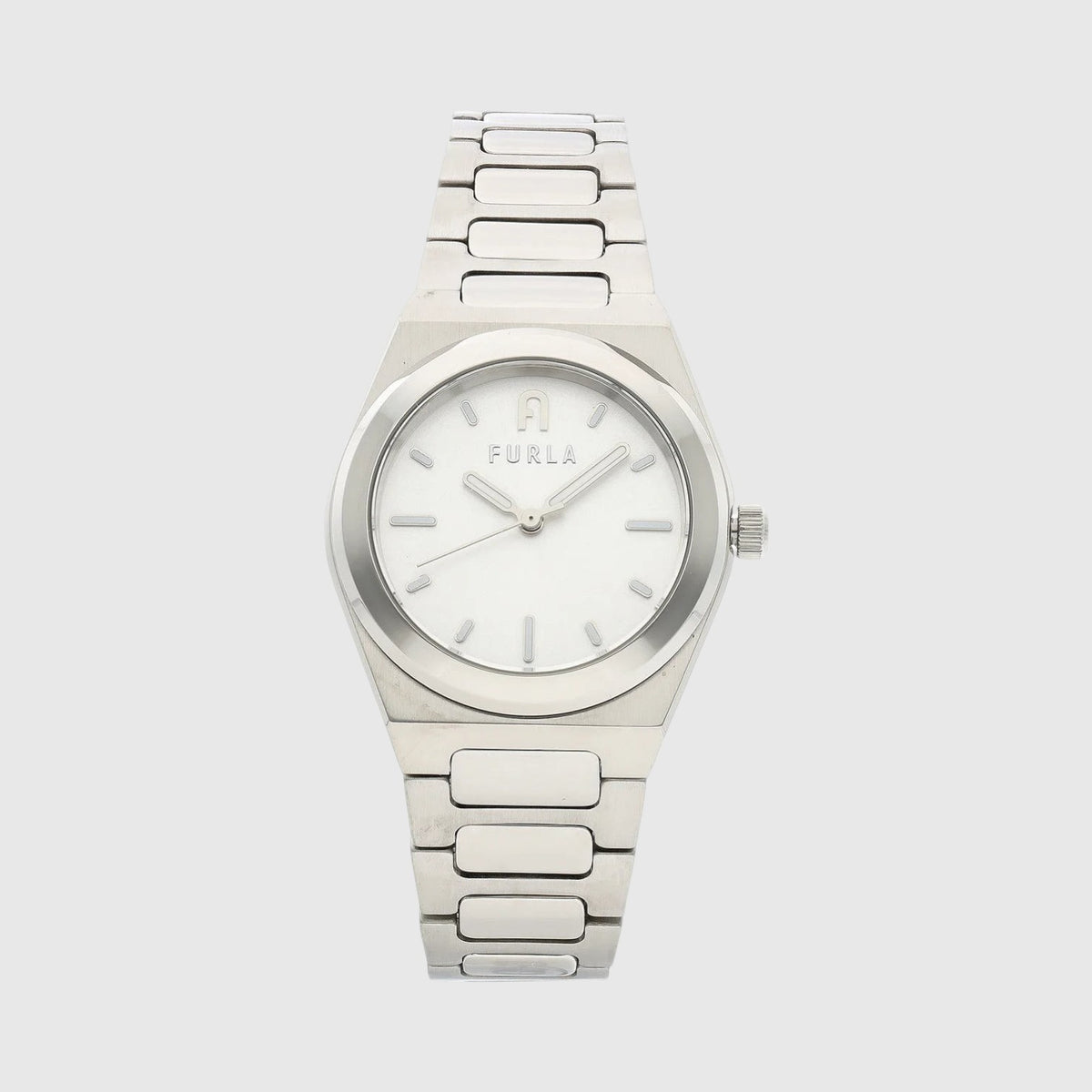 Orologio LIBUTTI Furla Tempo Mini con cassa in acciaio argento da 30 mm, quadrante bianco e cinturino a maglie