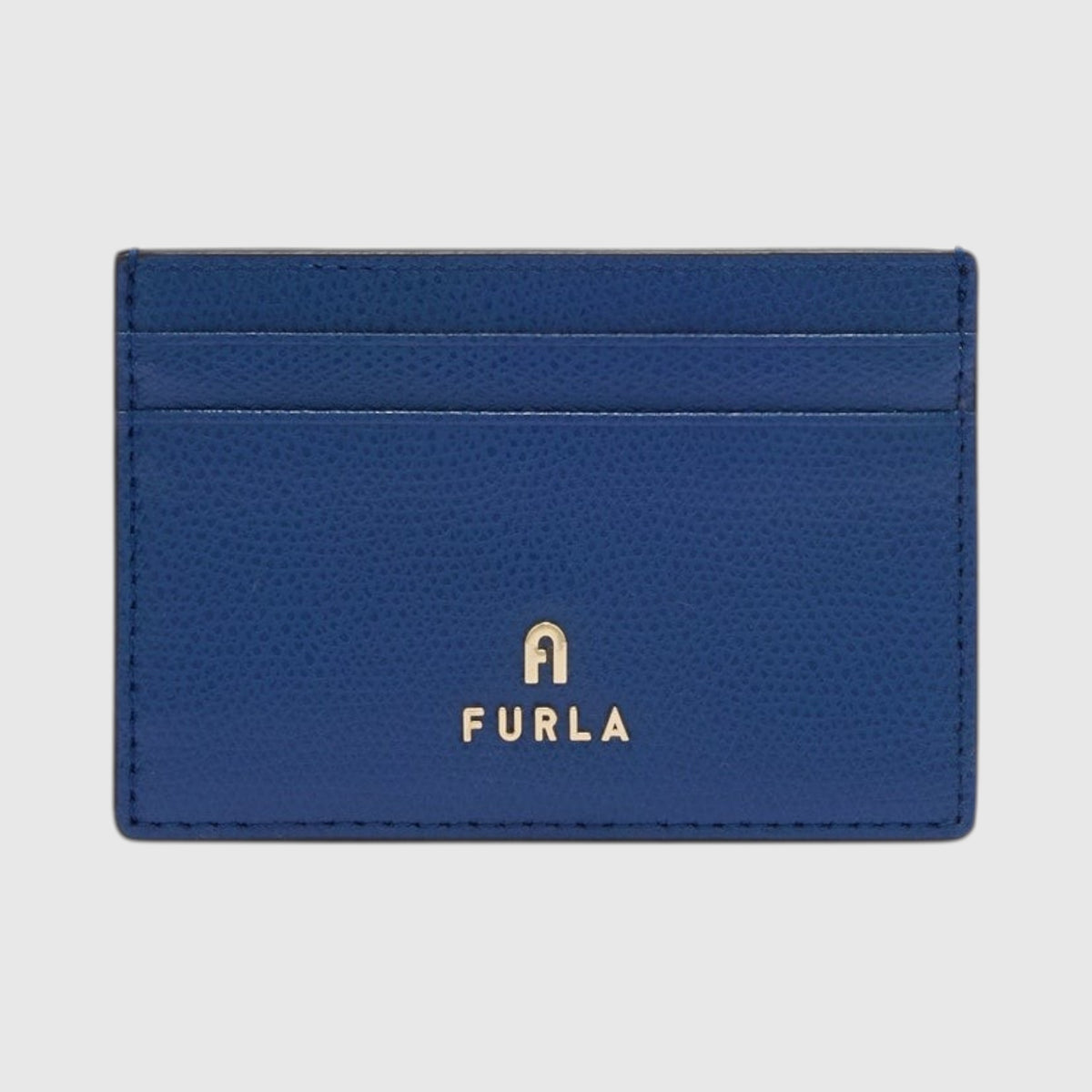 Portacarte di credito LIBUTTI Furla Camelia in pelle blu con logo dorato e design minimalista
