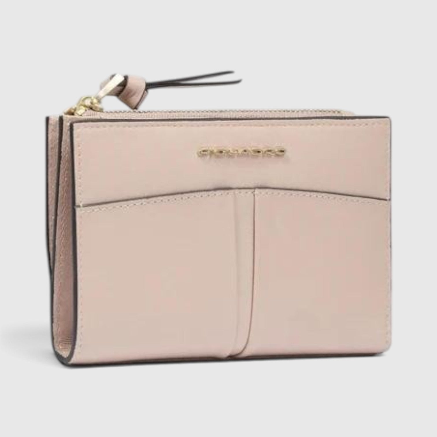 Portafoglio bifold LIBUTTI da donna in pelle rosa cipria con protezione RFID e chiusura a zip laterale