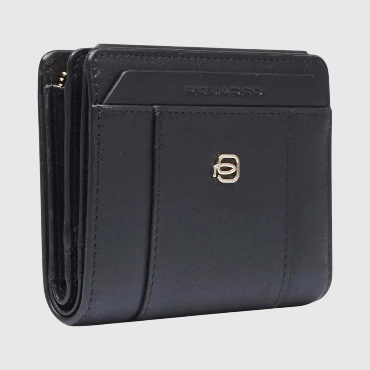 Portafoglio LIBUTTI da donna piccolo in pelle nera con portamonete, scomparti per carte e protezione RFID
