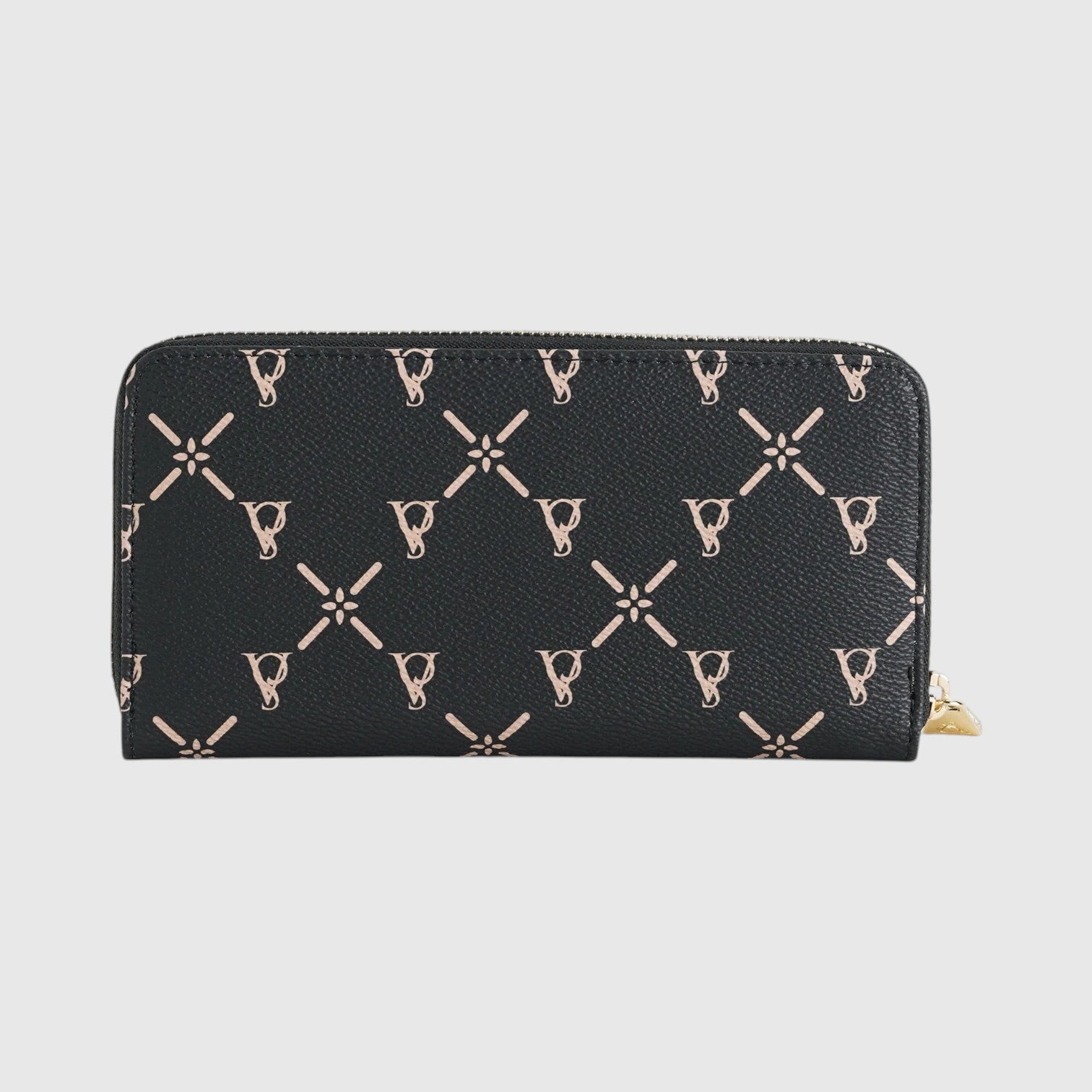 Portafoglio LIBUTTI L'Atelier du Sac modello Fleur nero con stampa monogramma geometrica e chiusura a zip