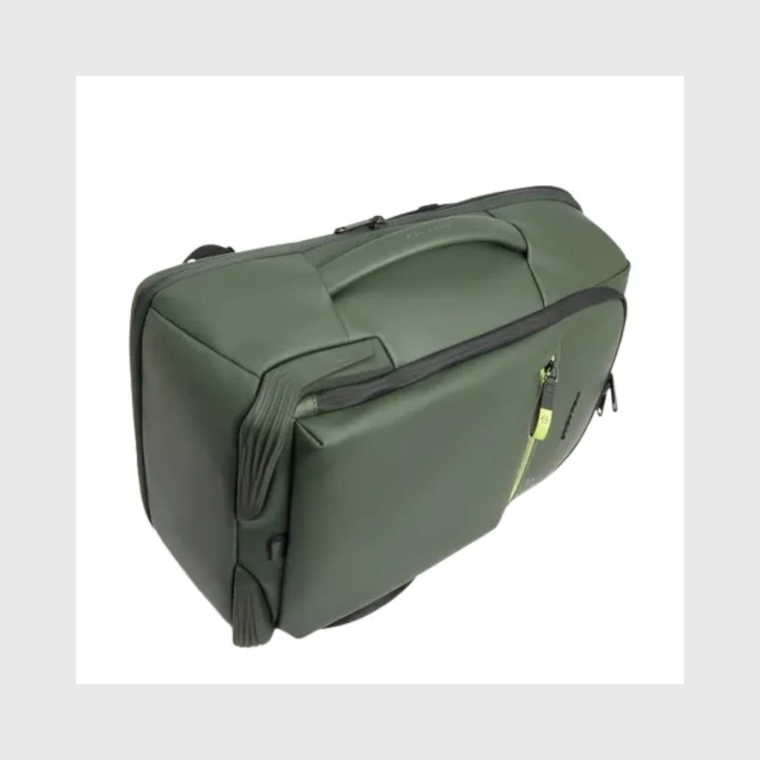 Zaino da viaggio LIBUTTI espandibile in tessuto gommato verde con dettagli a contrasto e chiusure zip tecniche