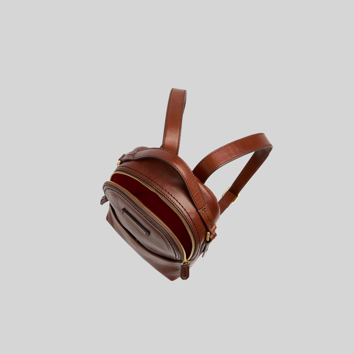 Zaino LIBUTTI da donna in pelle marrone con chiusura a zip dorata e spallacci regolabili