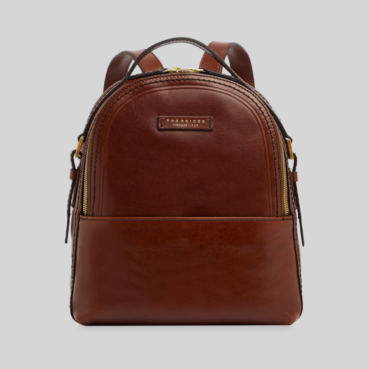 Zainetto LIBUTTI The Bridge in pelle marrone con dettagli dorati e design compatto ed elegante