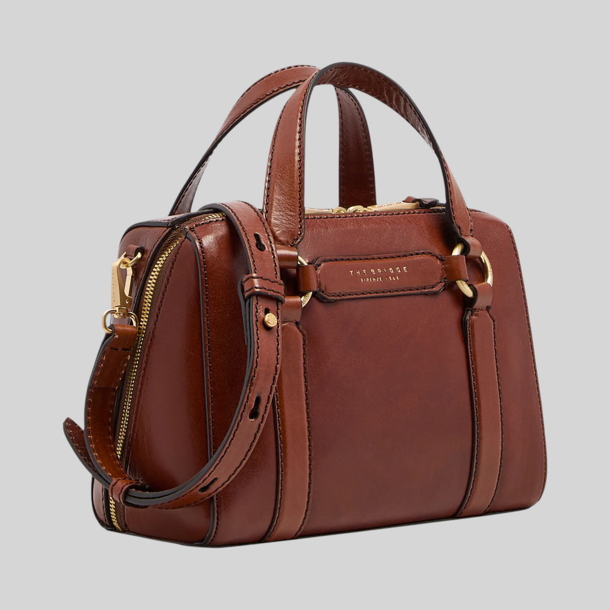 Borsa a mano LIBUTTI in pelle marrone con tracolla rimovibile e dettagli in metallo dorato