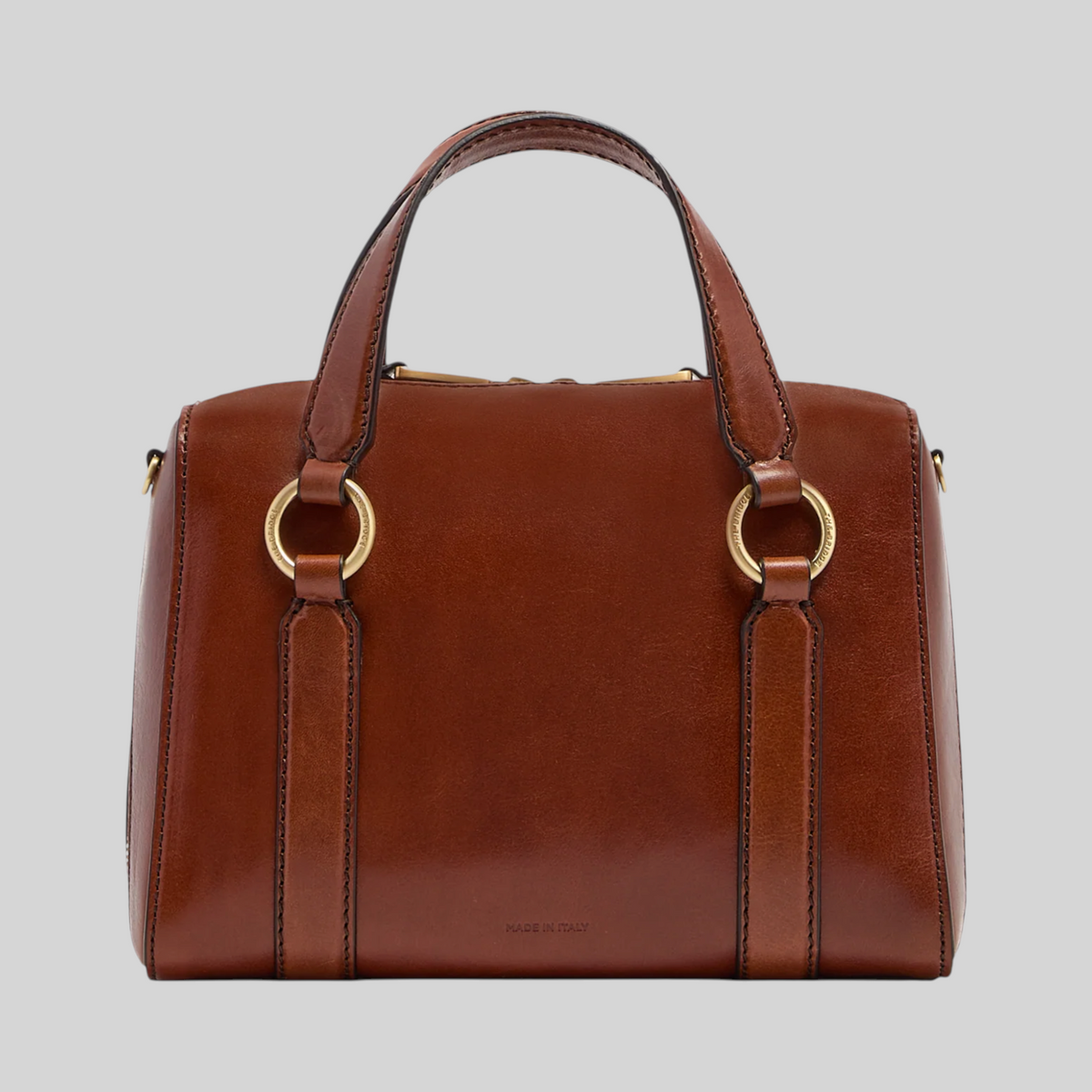 Borsa a mano LIBUTTI in pelle marrone con manici strutturati, dettagli ad anello dorati e tracolla rimovibile