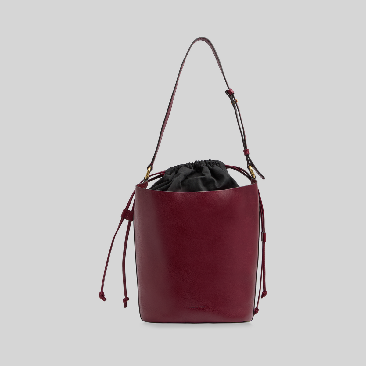 Borsa secchiello LIBUTTI linea Luce in pelle color Barolo con tracolla regolabile e sacca interna nera removibile