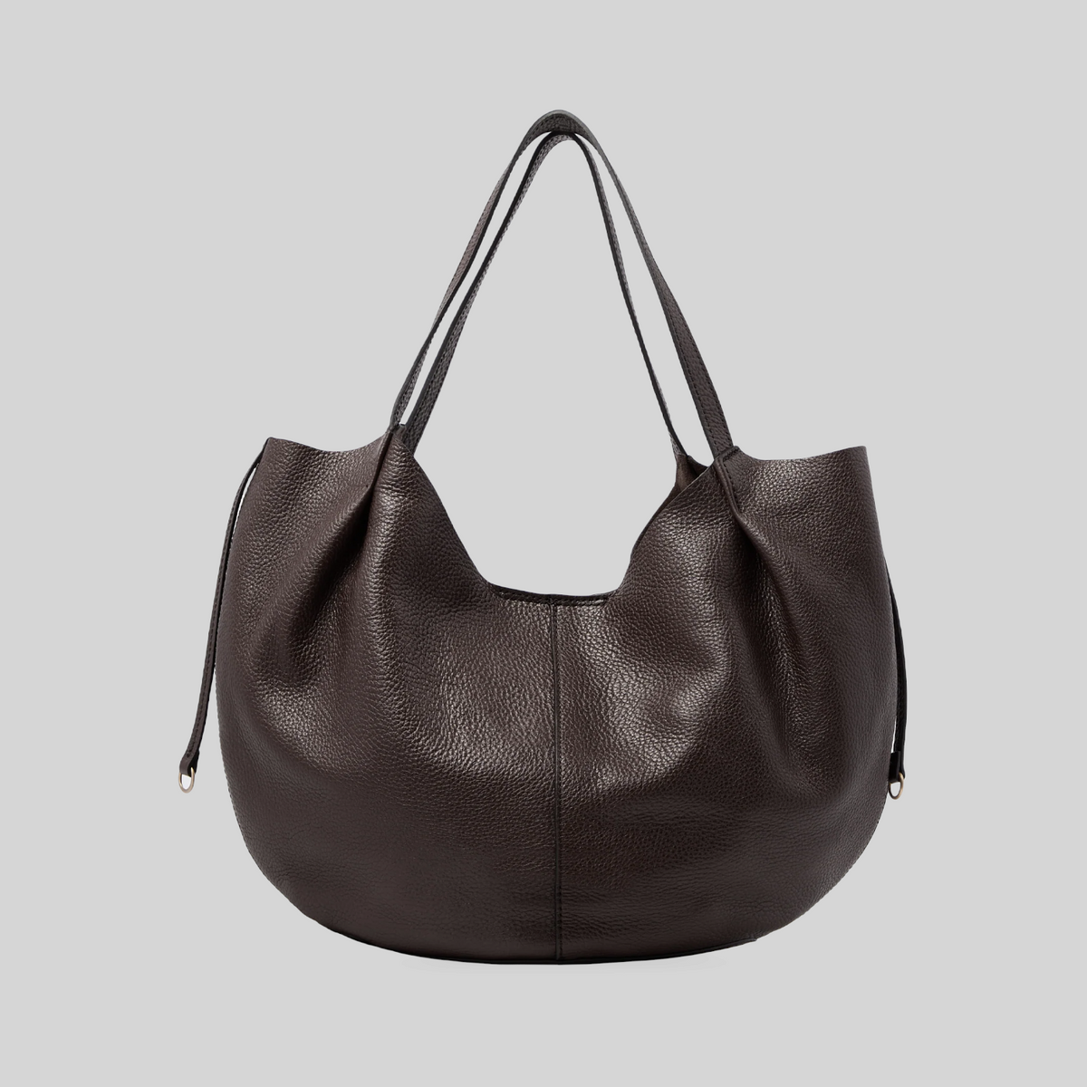 Borsa shopping LIBUTTI in pelle martellata marrone scuro con manici lunghi e design morbido e capiente