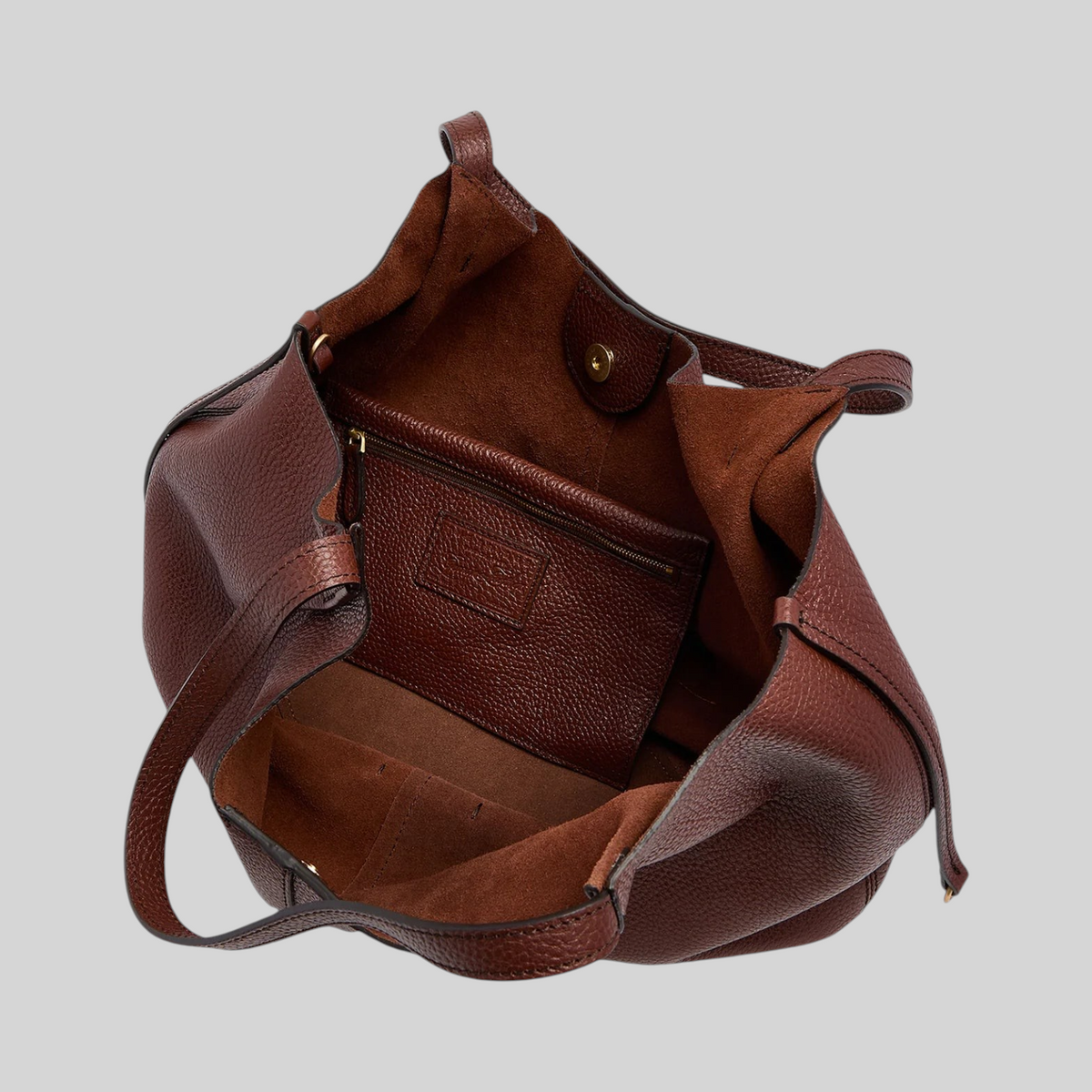 Borsa shopping LIBUTTI in pelle martellata color marrone con interno spazioso e tasca con zip