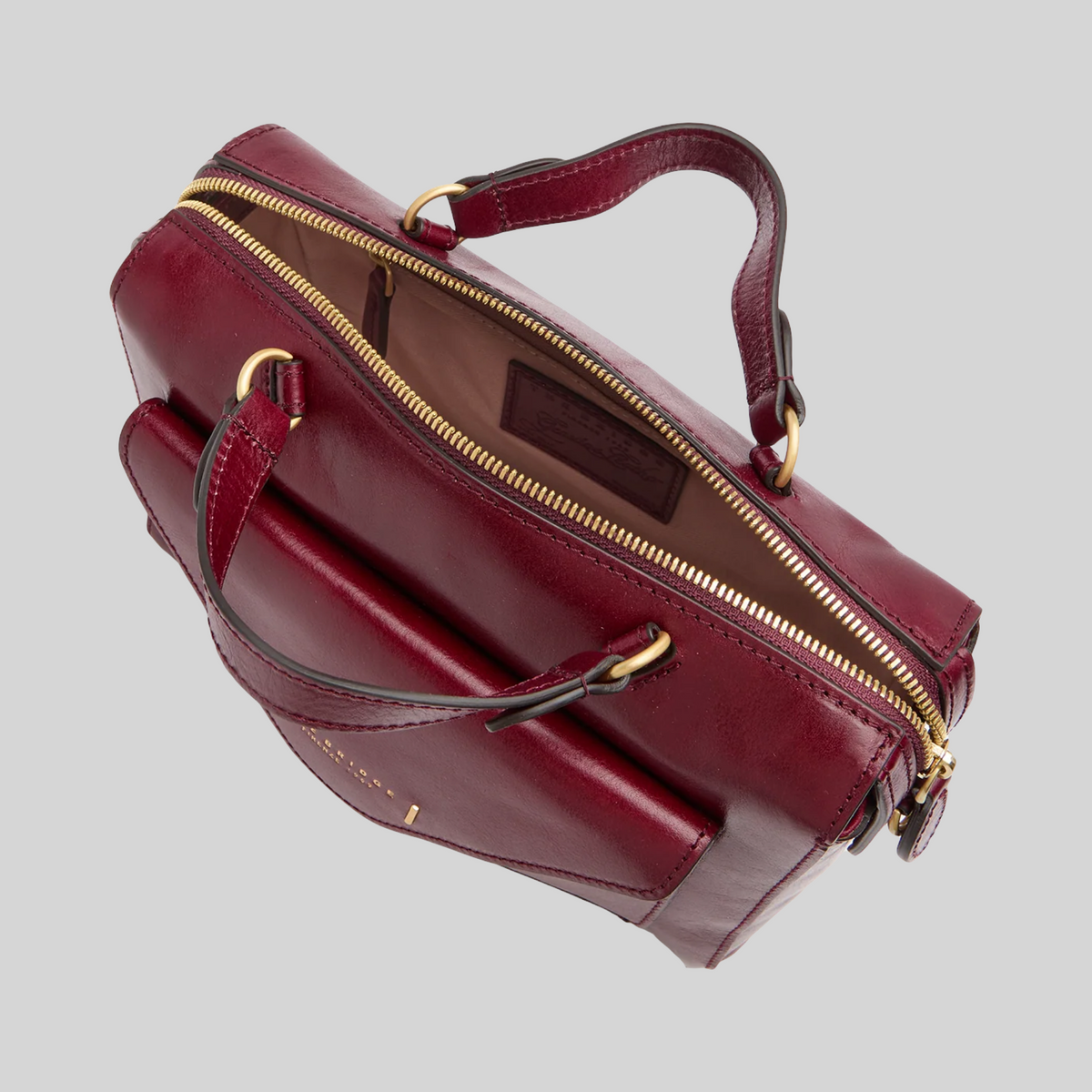 Borsa a mano LIBUTTI Boston in pelle bordeaux con tasca frontale, cerniera dorata e tracolla rimovibile