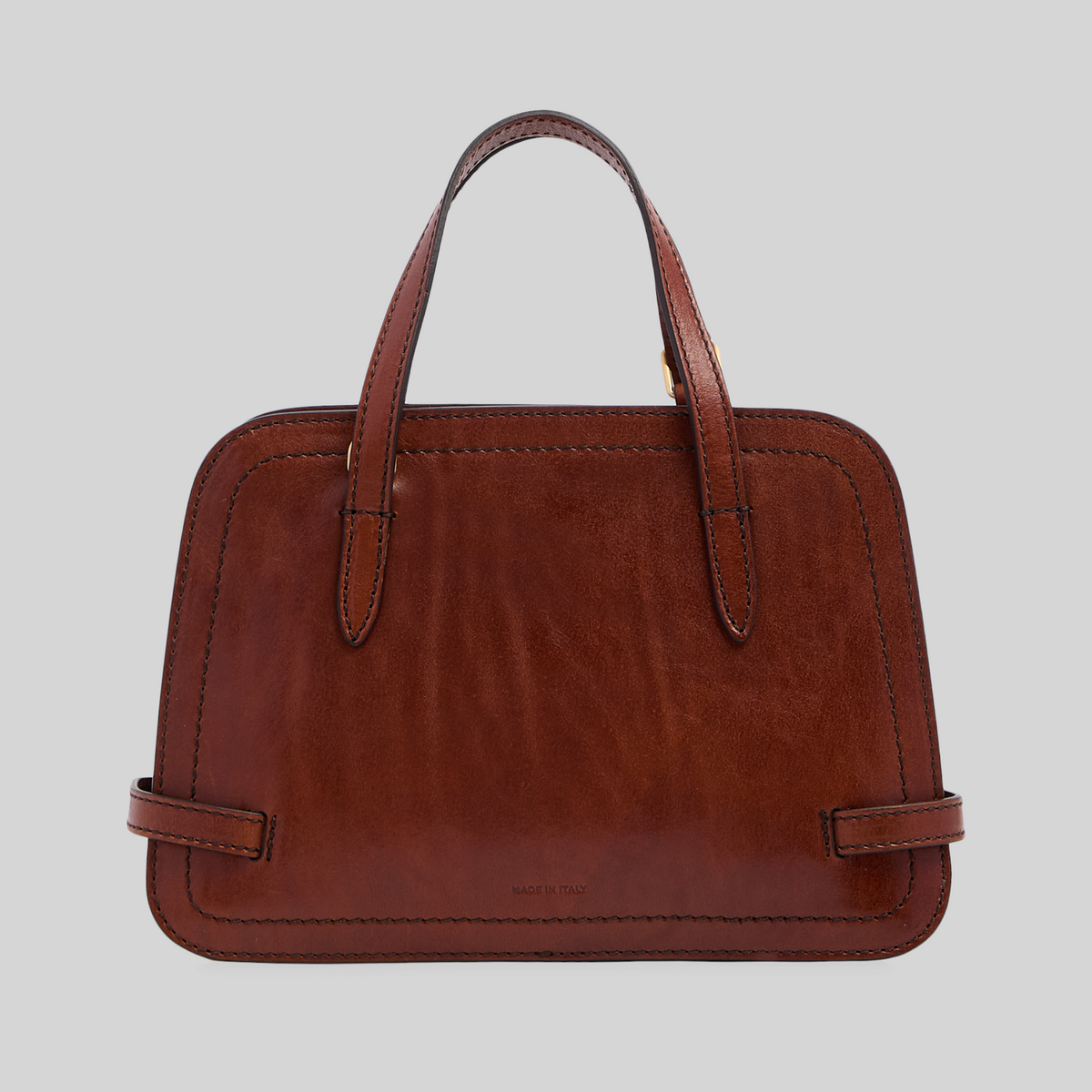 Borsa a mano LIBUTTI linea Monica in cuoio marrone artigianale con design essenziale e cuciture a vista