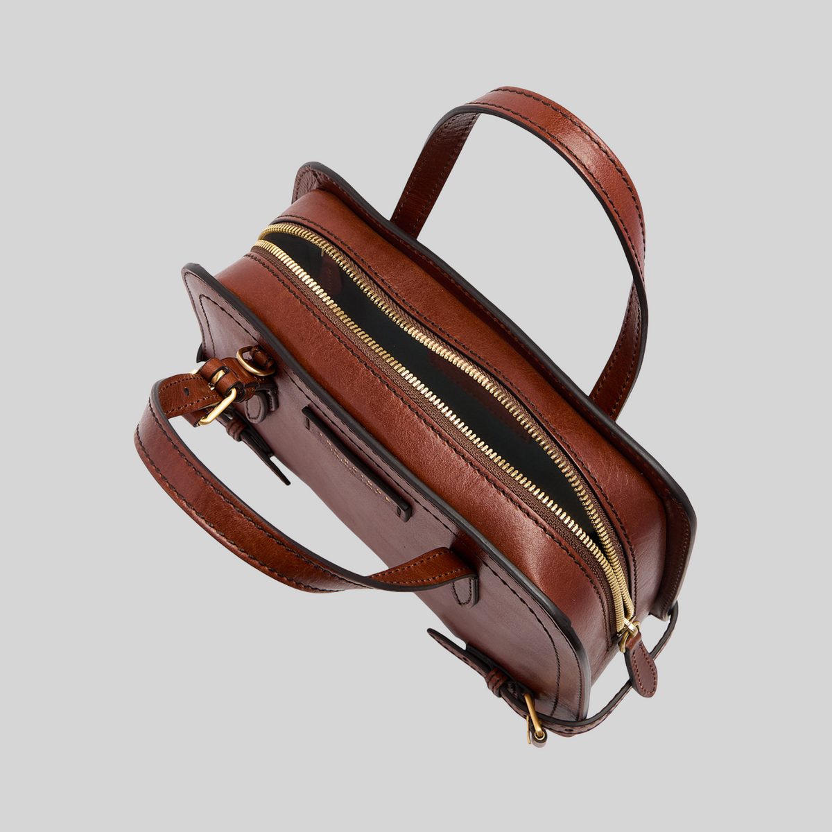 Borsa LIBUTTI The Bridge linea Monica in cuoio marrone con chiusura a zip dorata e manici strutturati