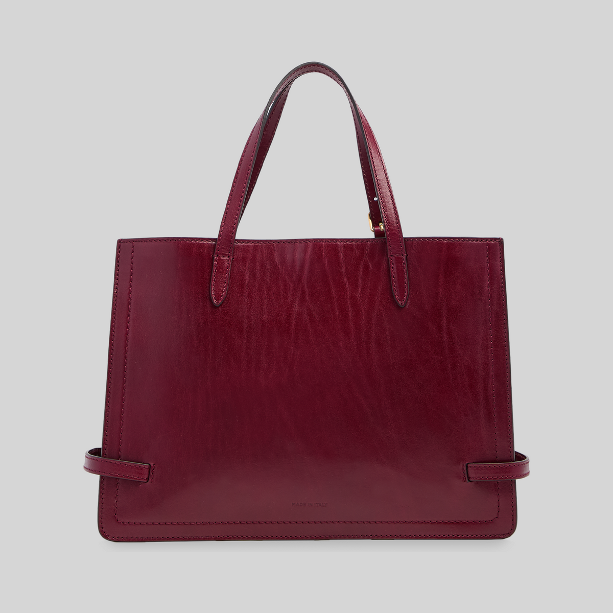 Borsa shopping LIBUTTI in pelle pieno fiore color bordeaux con manici e finiture artigianali italiane