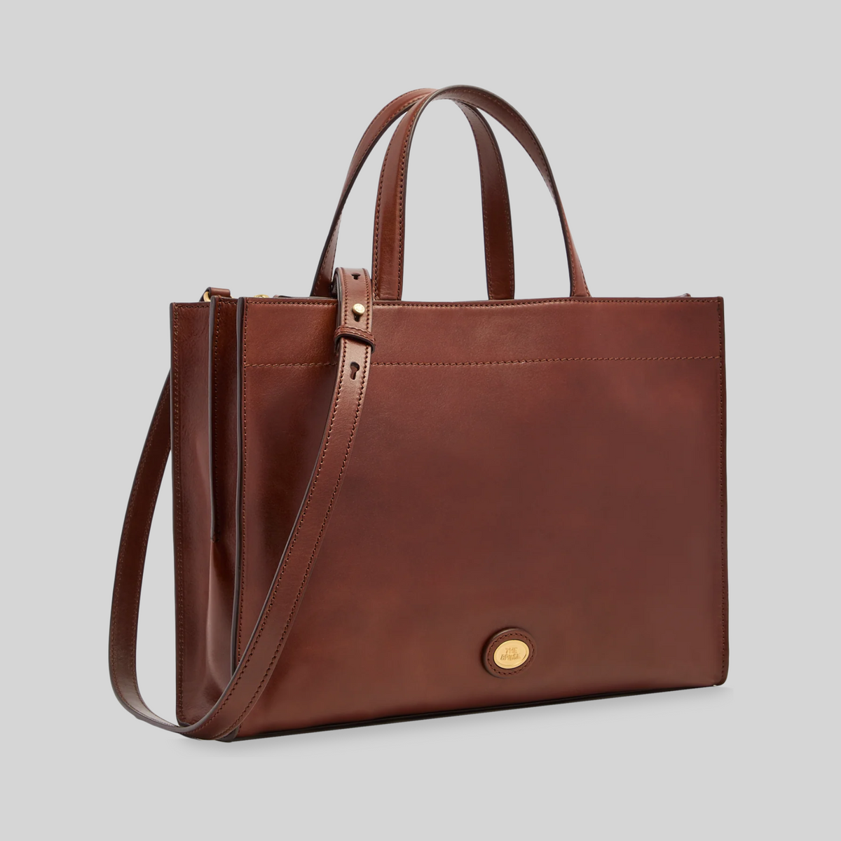 Cartella LIBUTTI in pelle marrone con doppi manici e tracolla regolabile, design elegante e professionale