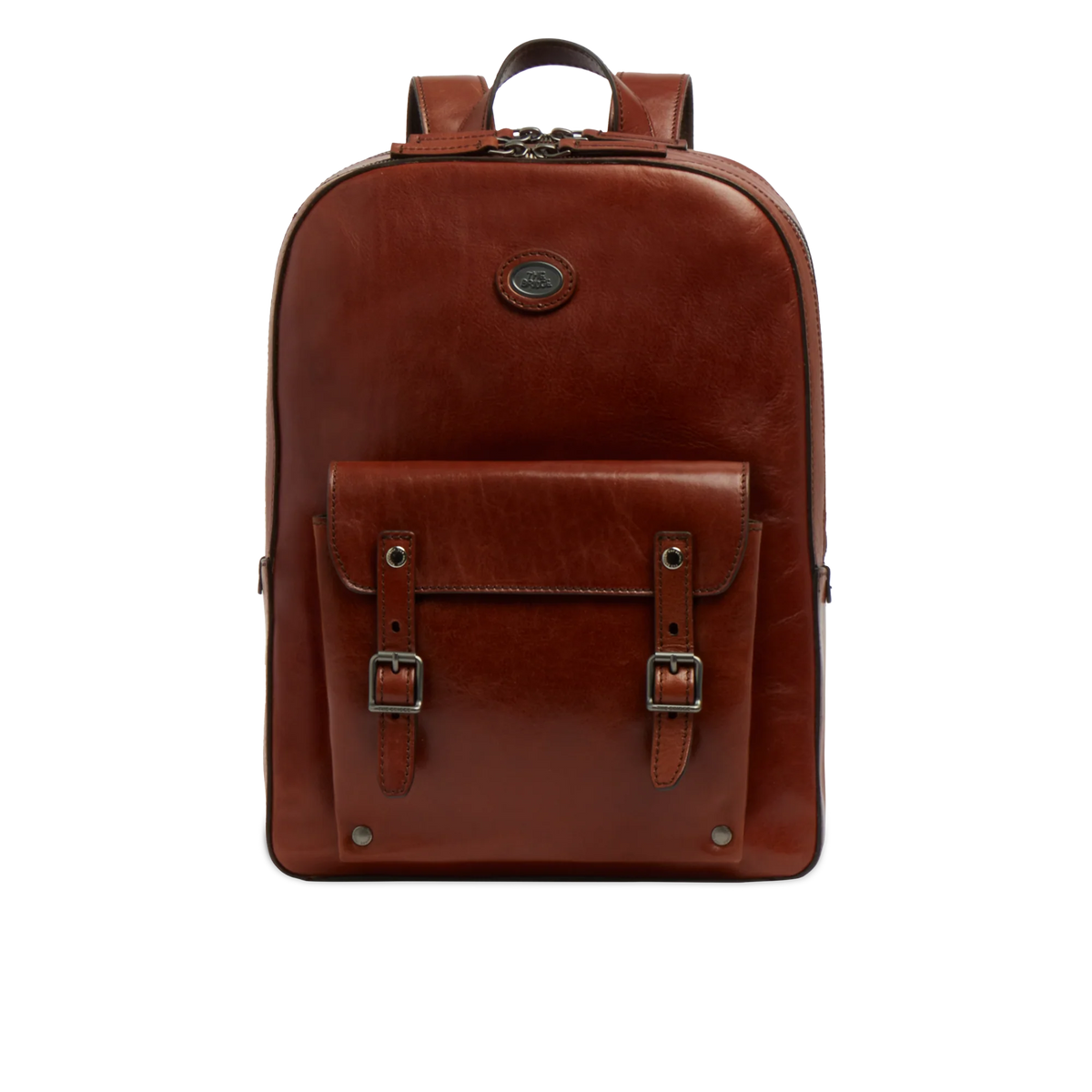 Men's leather laptop backpack with two zippers