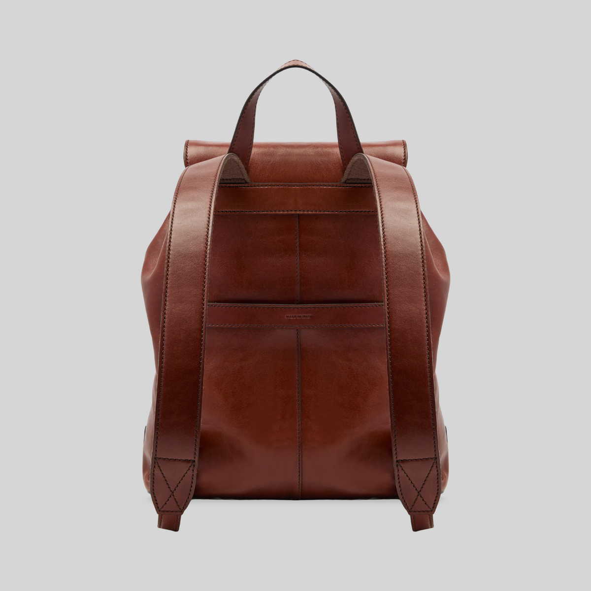 Zaino LIBUTTI linea Icon in pelle marrone con spallacci ampi e chiusura a patta, vista posteriore