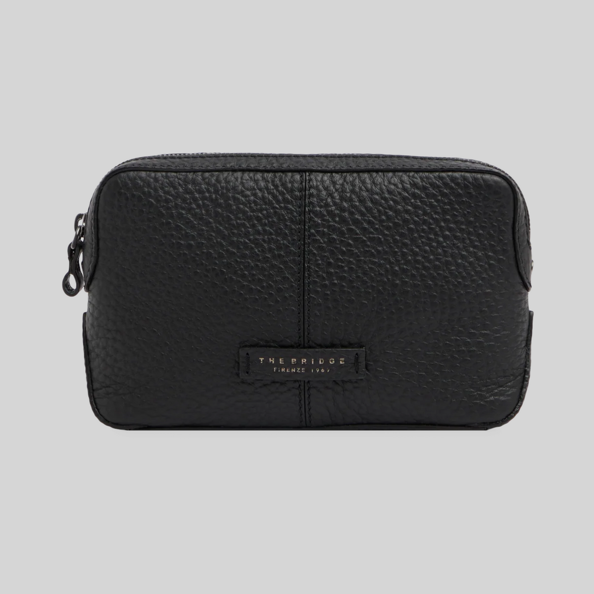 Pochette da polso LIBUTTI The Bridge in pelle nera martellata con chiusura a zip e logo frontale