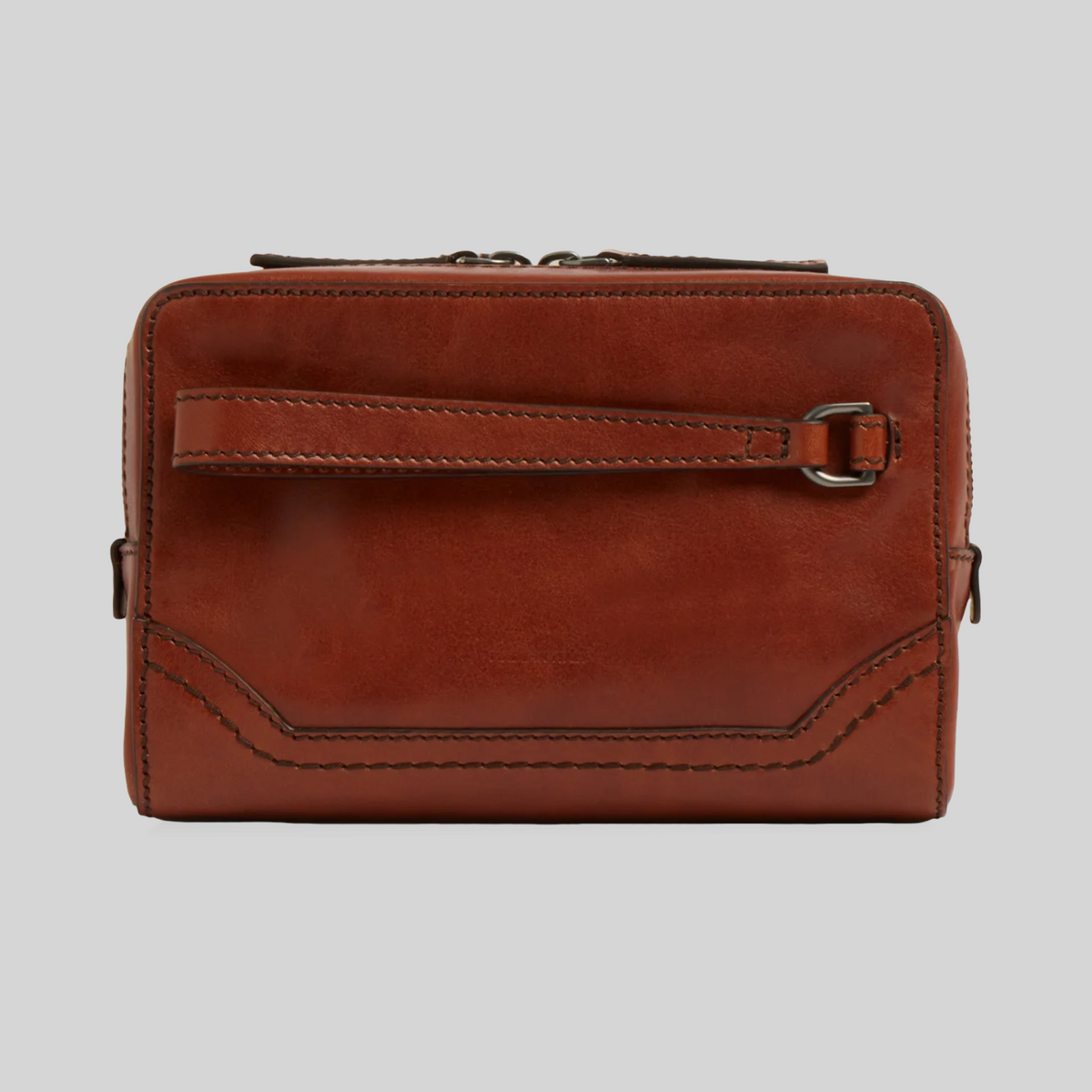Pochette da uomo LIBUTTI in pelle marrone con manico laterale e cuciture a vista